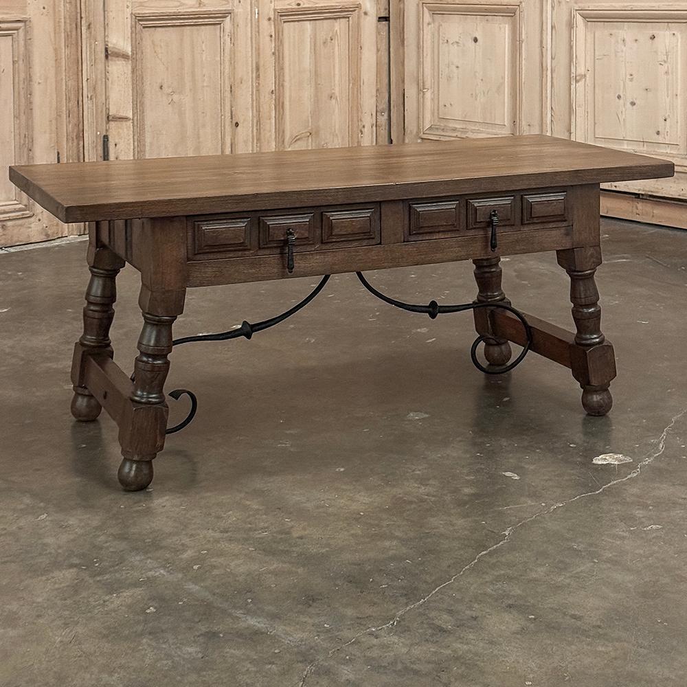 Rustic Vintage Spanish Colonial Coffee Table was crafted from thick planks of solid sycamore to last for decades!  The design dates back centuries, and includes the trademark plank top, with turned legs splayed out to provide additional stability. 