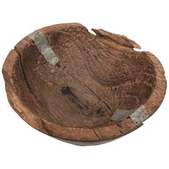 Rustic Vintage Teak Hand Hewn Wooden Bowl from Java, Mid-20th Century