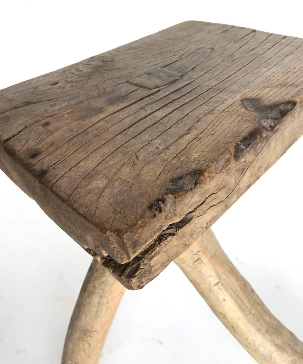 Wood Rustic Vintage Three-Legged Elmwood Stool
