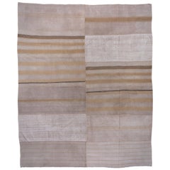 Rustic Vintage Turkish Broken Striped Kilim Rug, Neutral Tones, Circa 1970s