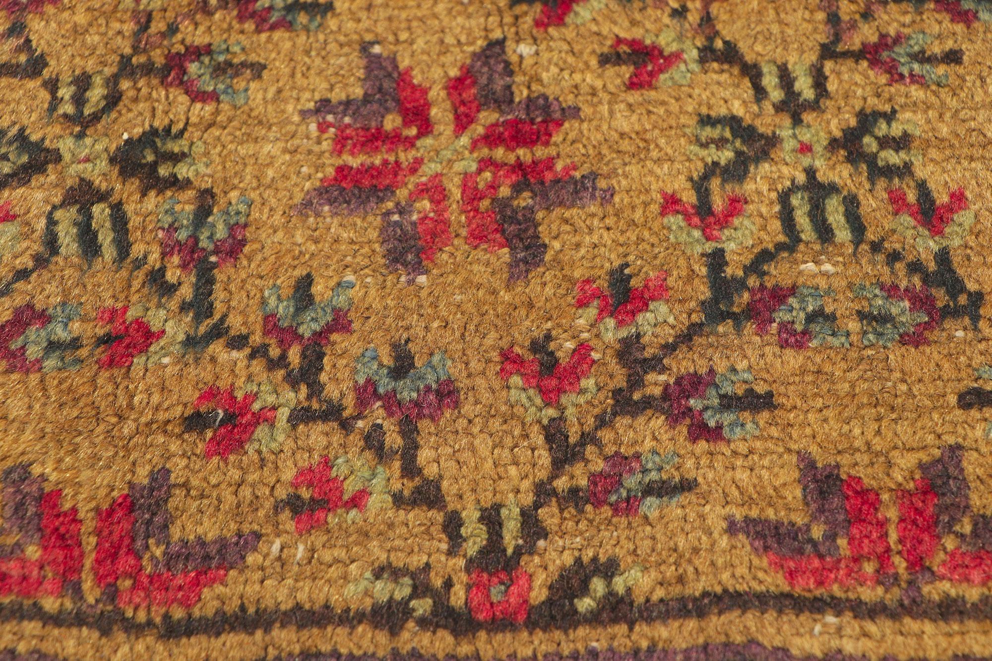 20th Century Rustic Vintage Turkish Oushak Rug with Floral Lattice Motif For Sale