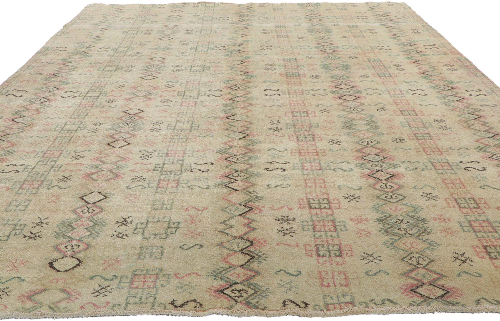 Tribal Rustic Vintage Turkish Sivas Rug with Faded Earth-Tone Colors For Sale