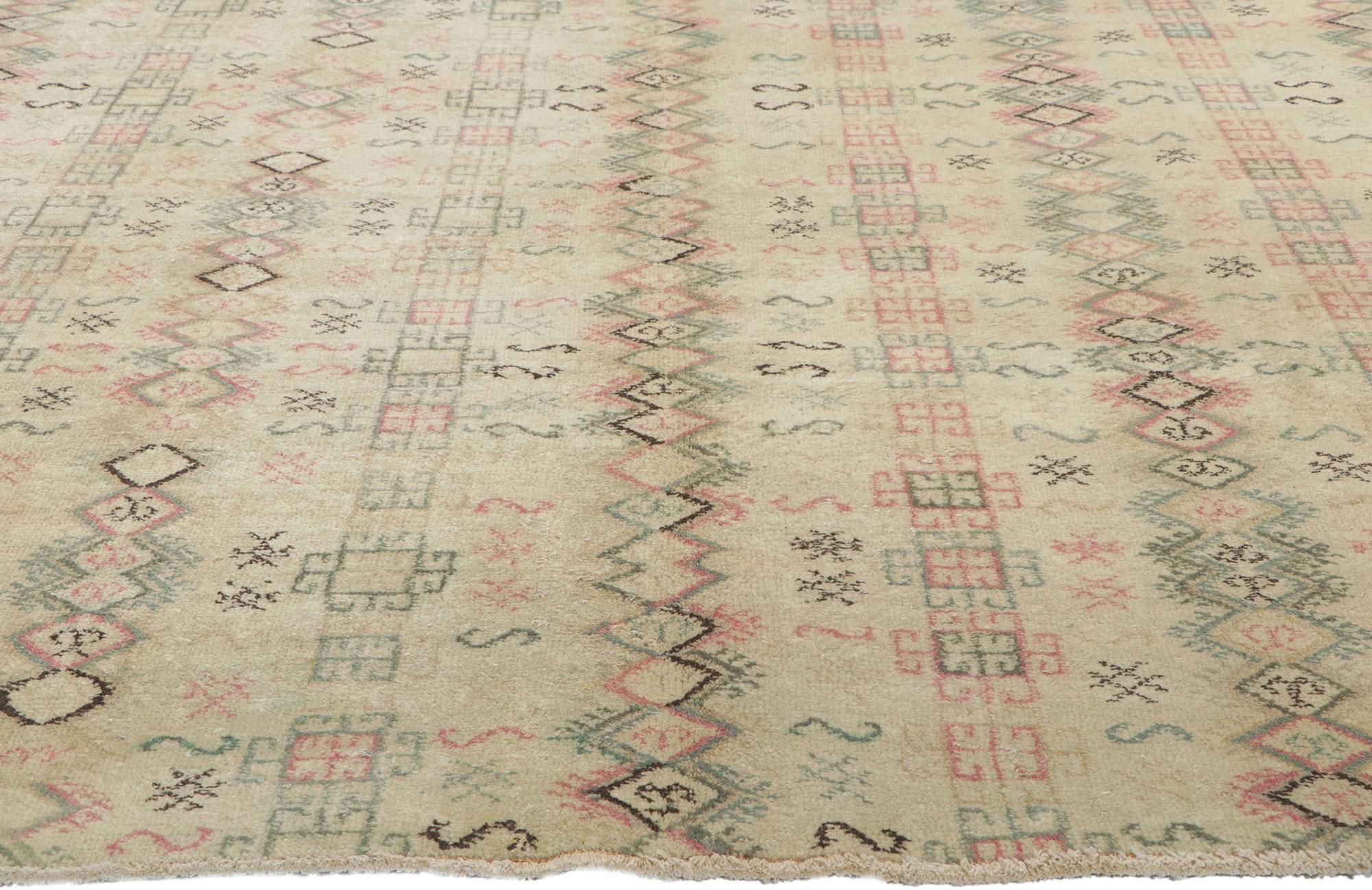Hand-Knotted Rustic Vintage Turkish Sivas Rug with Faded Earth-Tone Colors For Sale