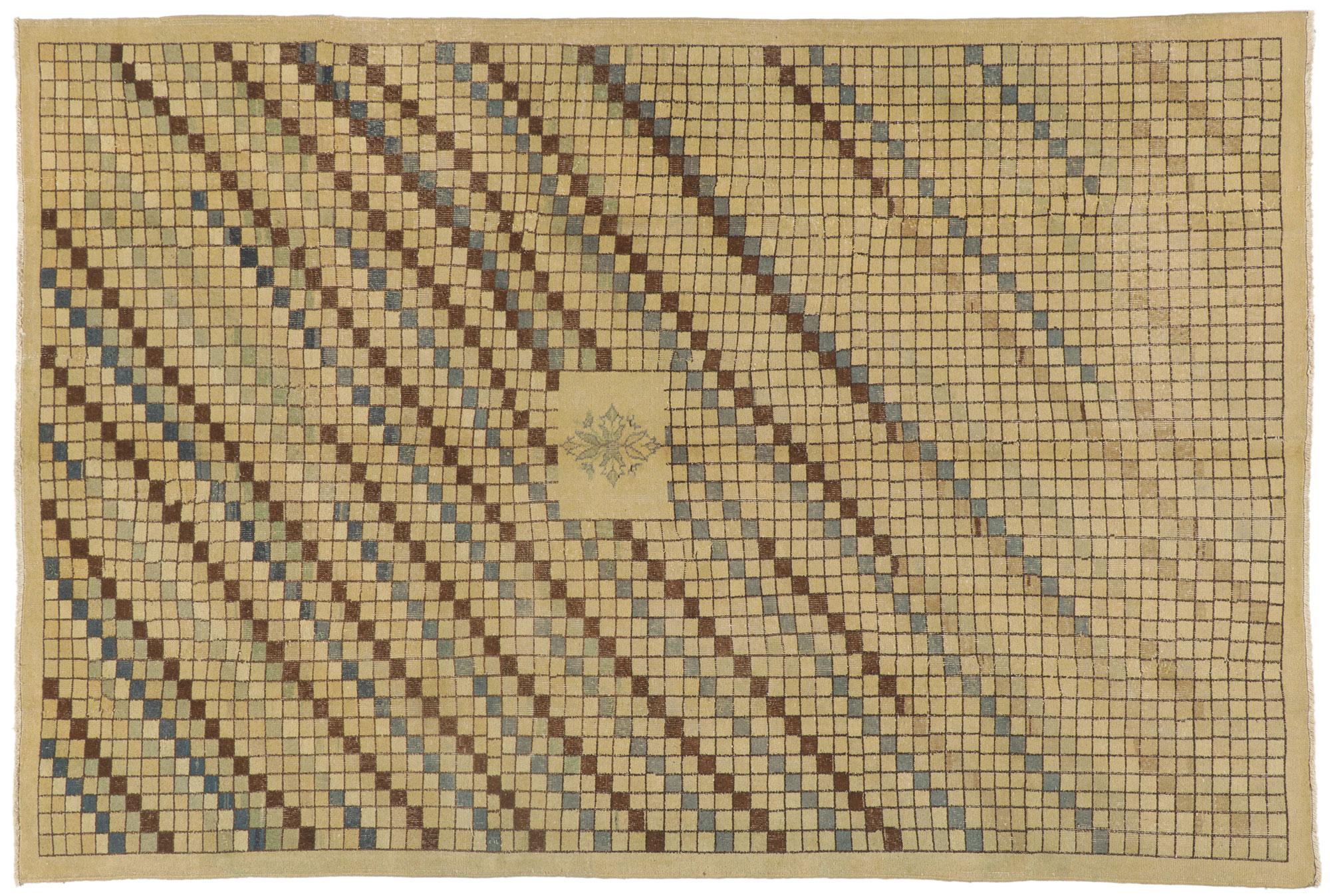 Rustikaler türkischer Sivas-Teppich im Vintage-Stil mit neutralen Erdtönen im Angebot 3