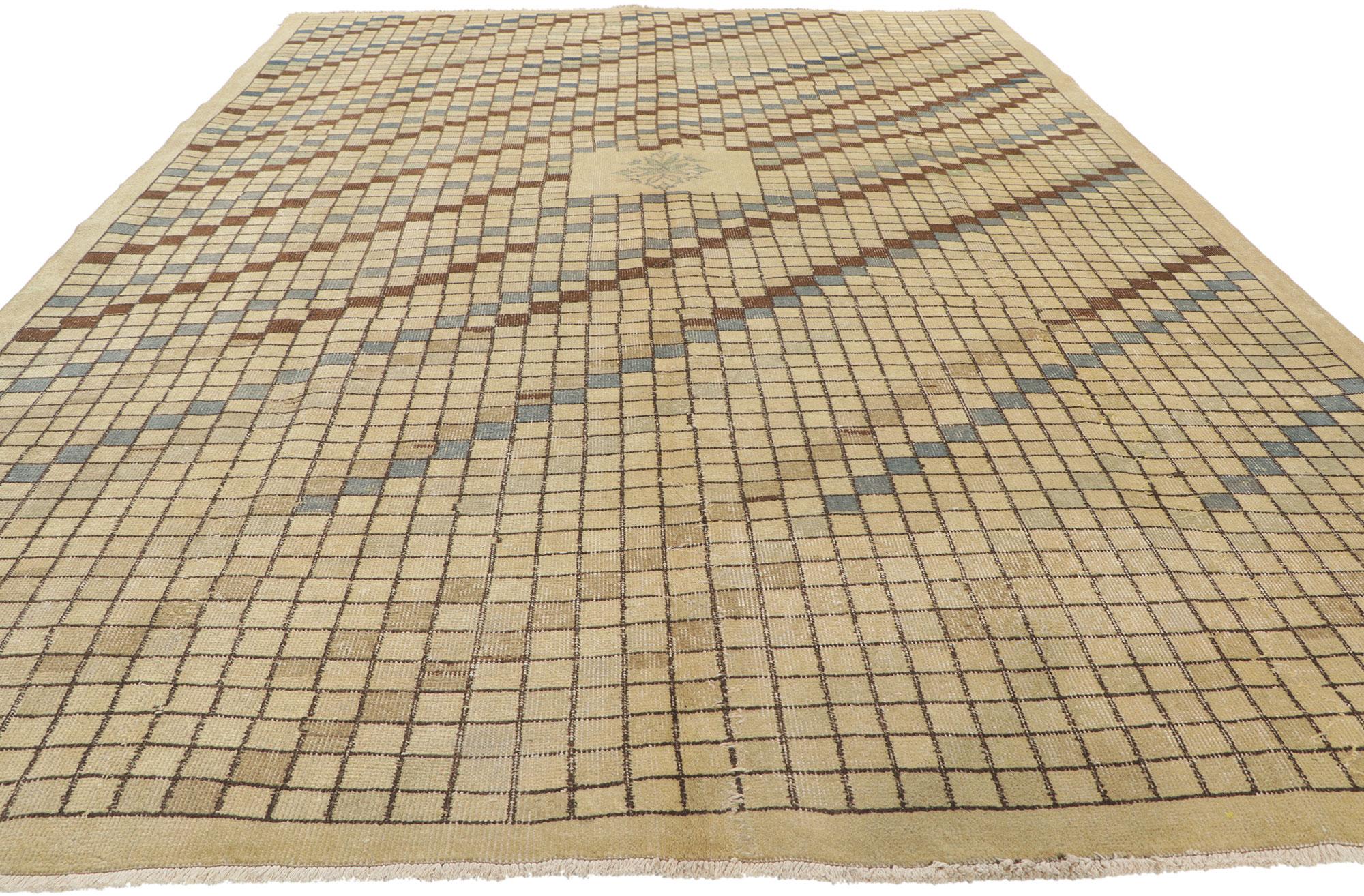 Hand-Knotted Rustic Vintage Turkish Sivas Rug with Neutral Earth-Tone Colors For Sale