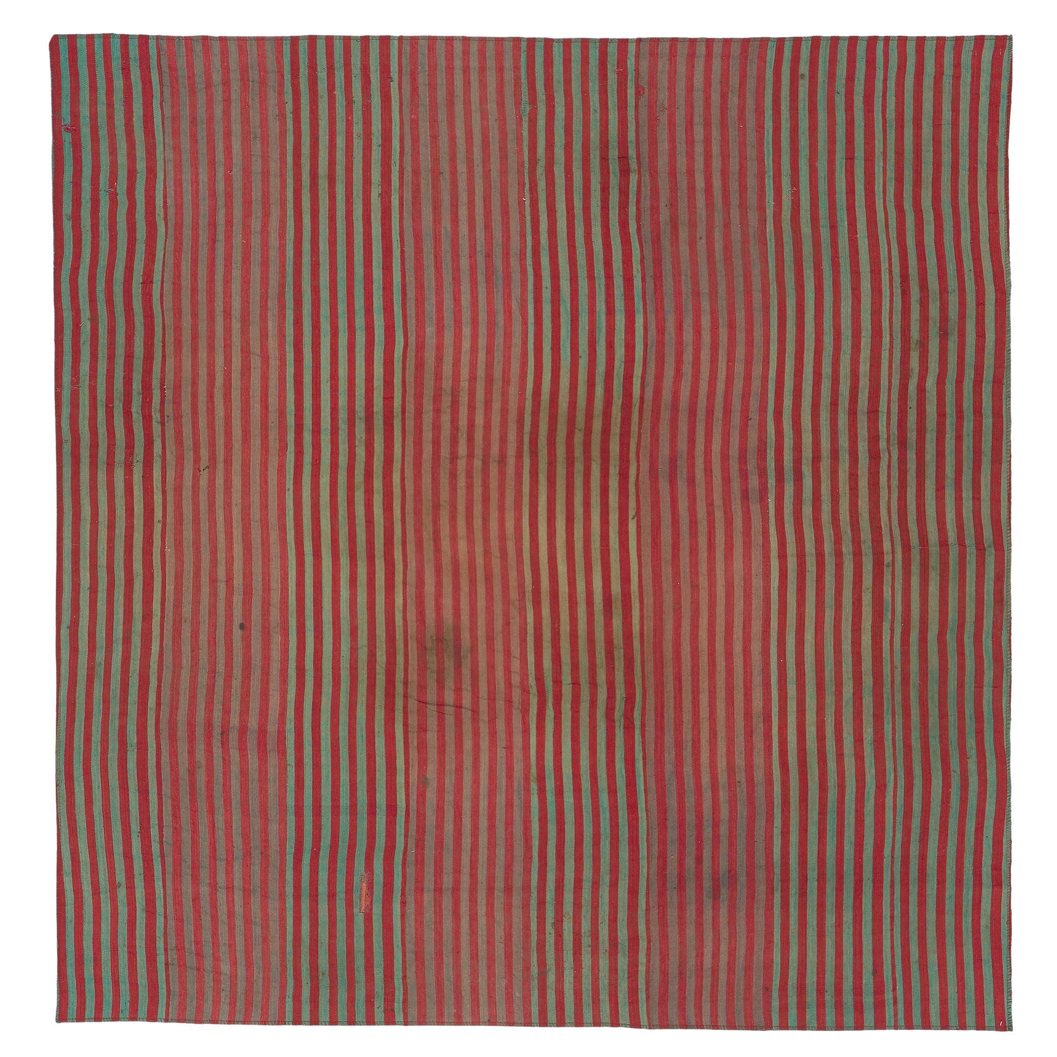 Handwoven Vintage Turkish Striped Flatweave Kilim Rug