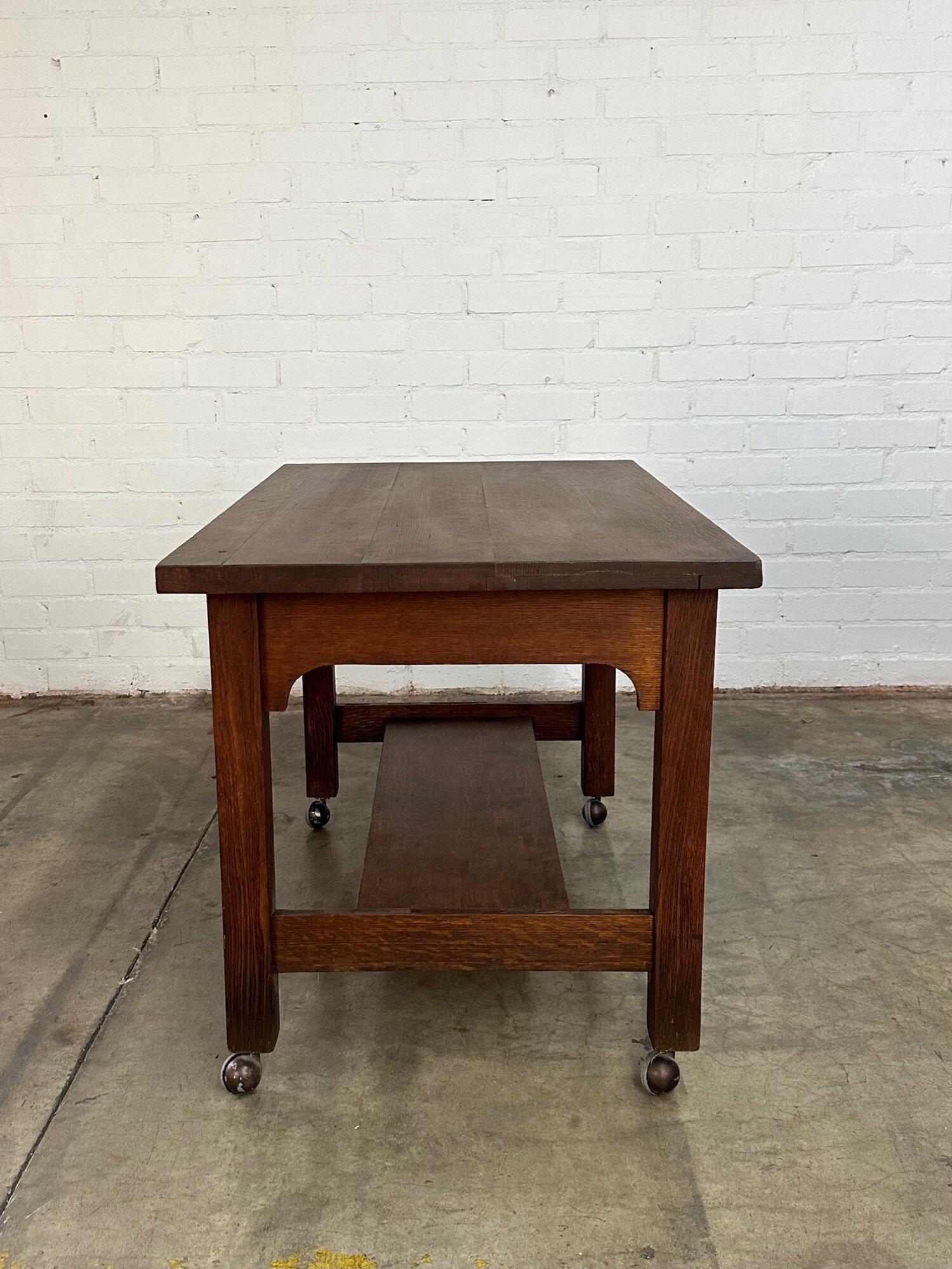 Rustic vintage work table on casters 6