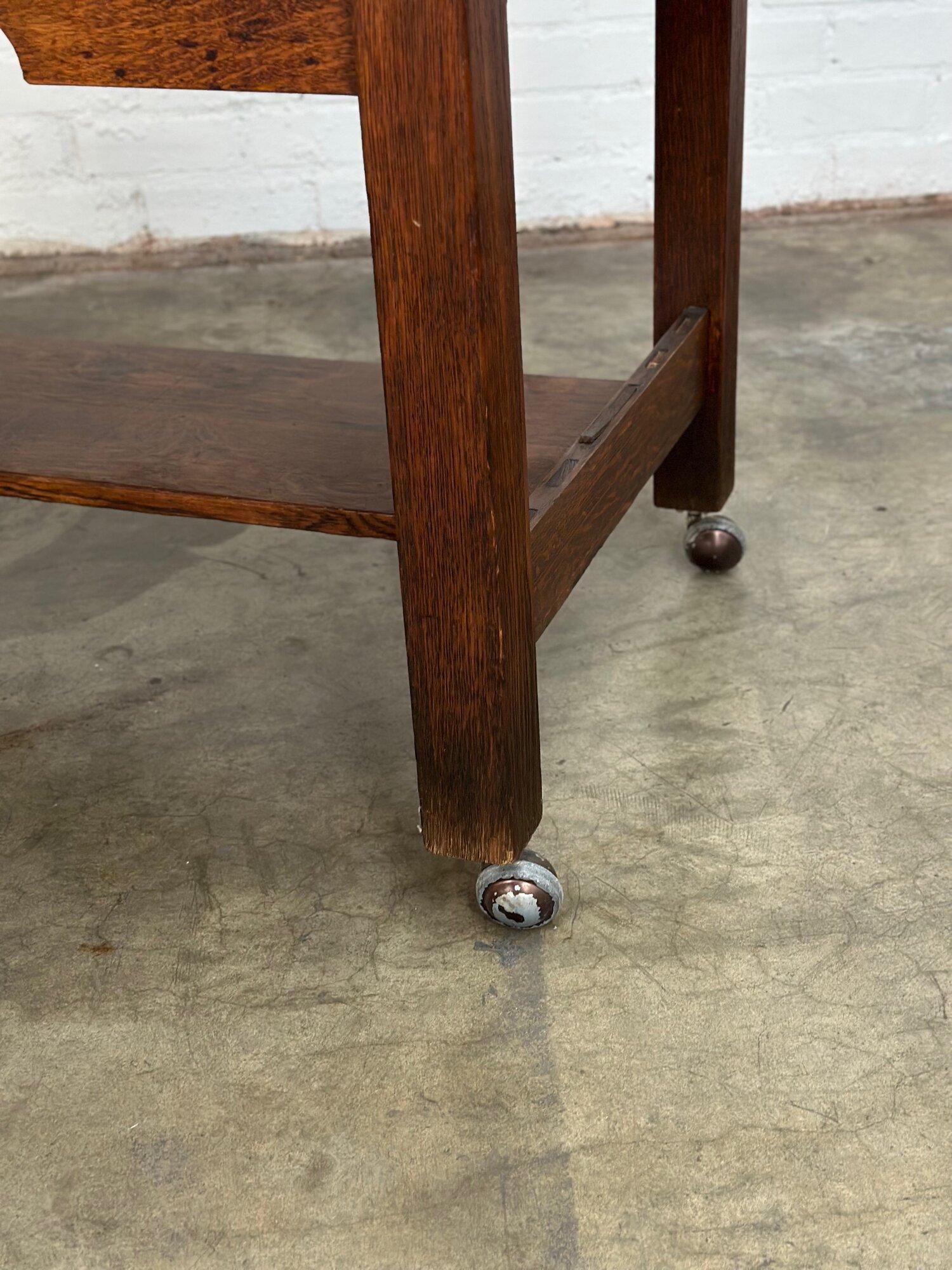 Rustic vintage work table on casters 8
