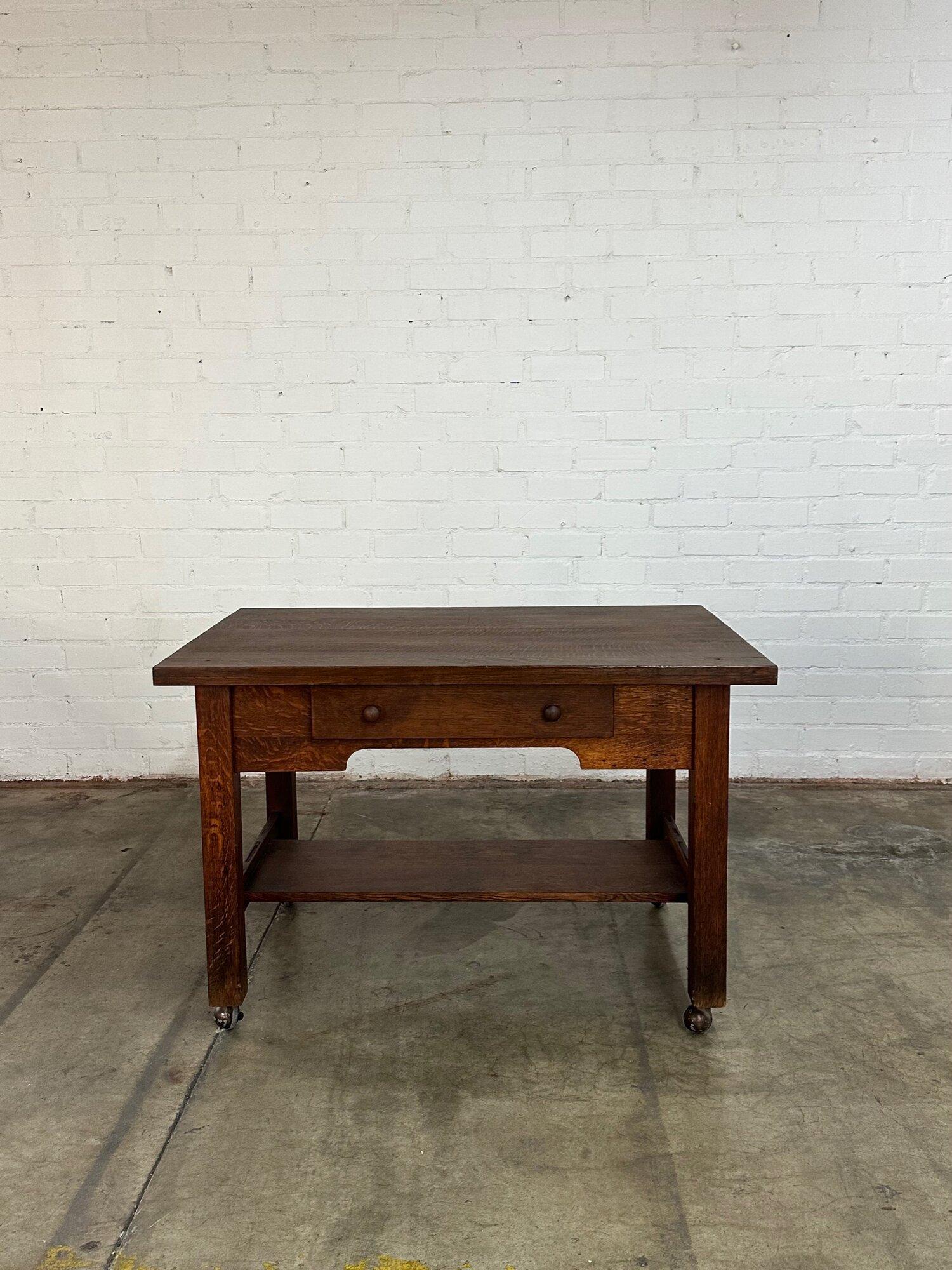 Mahogany Rustic vintage work table on casters