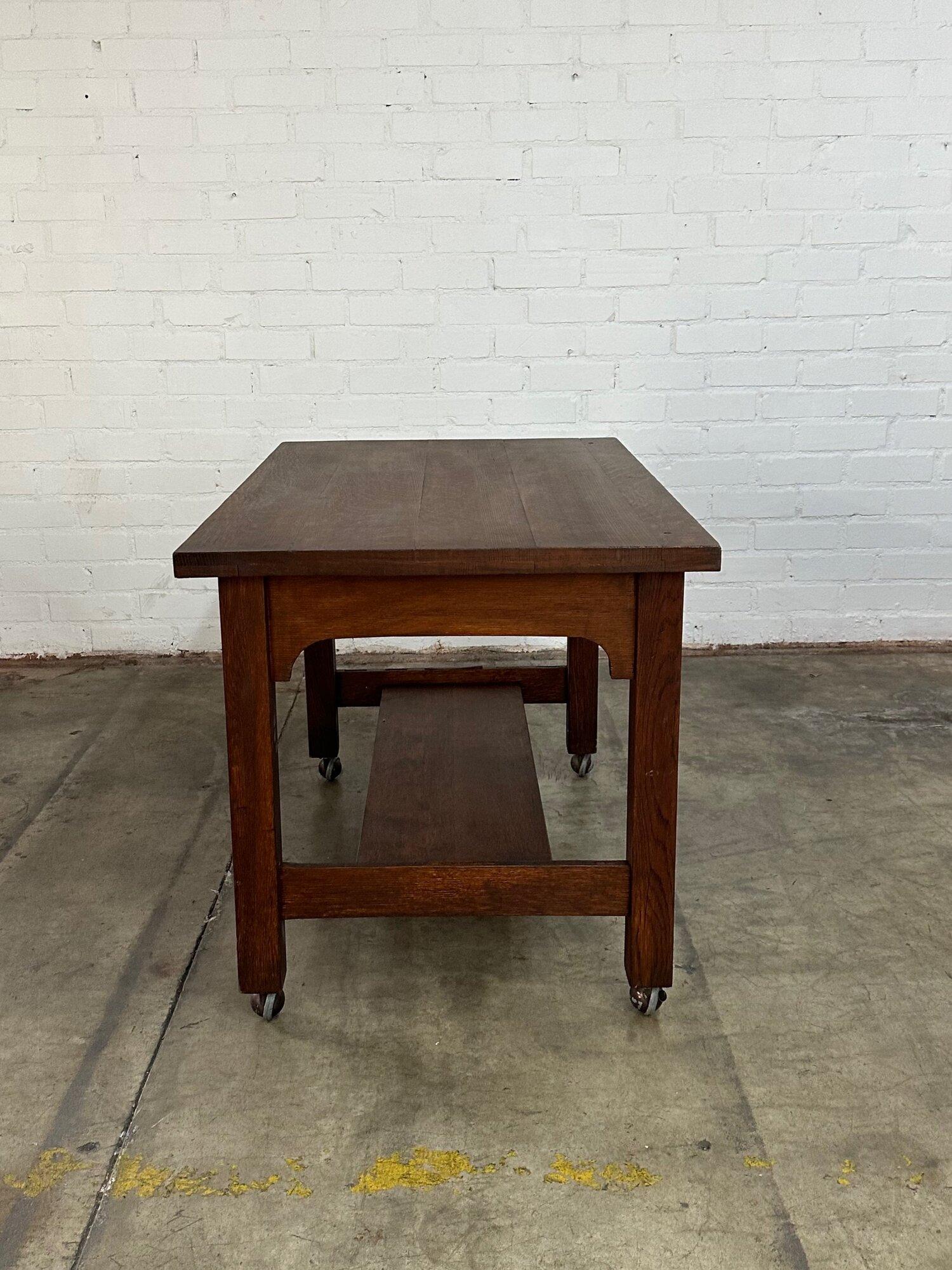 Rustic vintage work table on casters 1