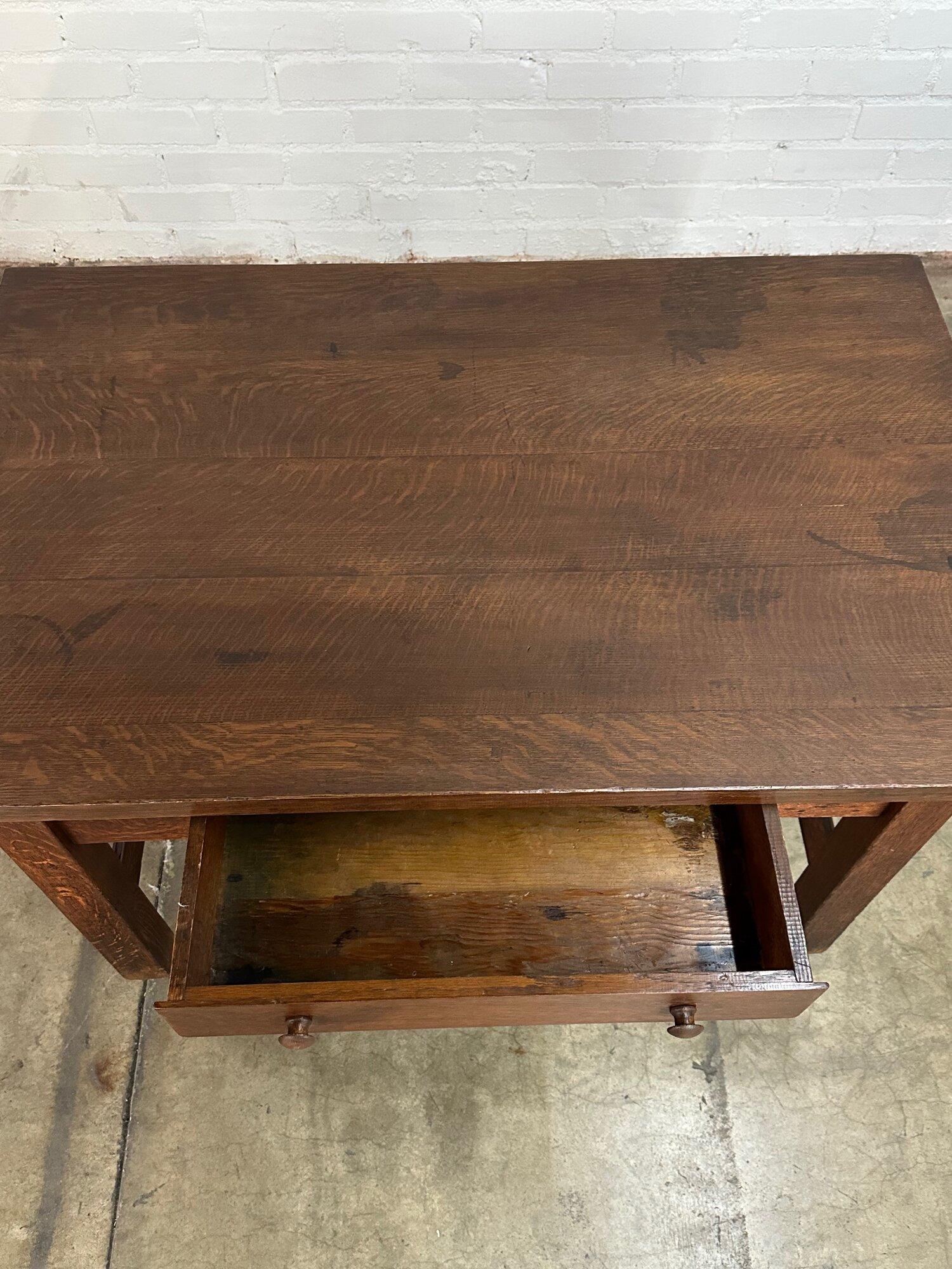 Rustic vintage work table on casters 3