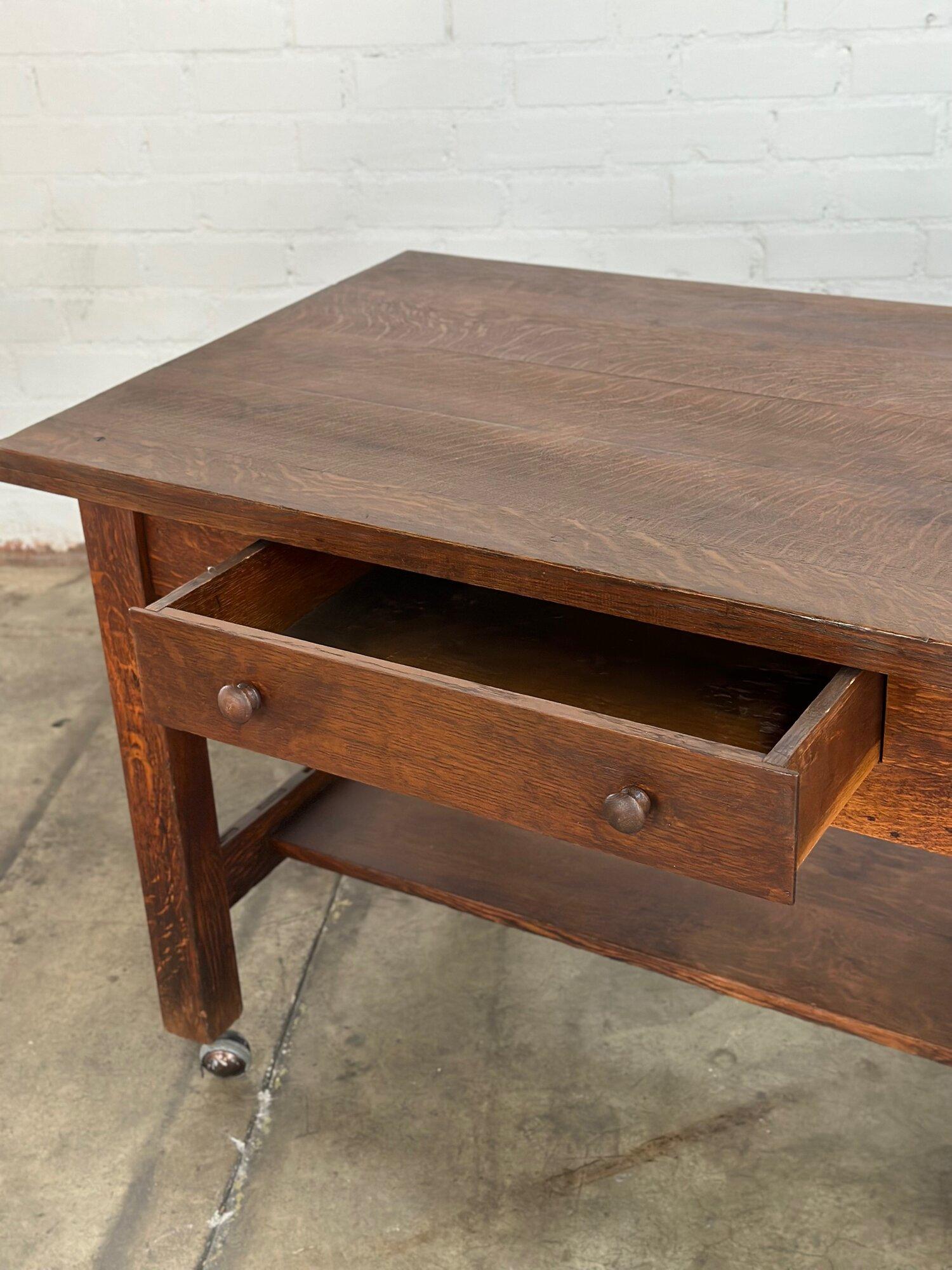 Rustic vintage work table on casters 4