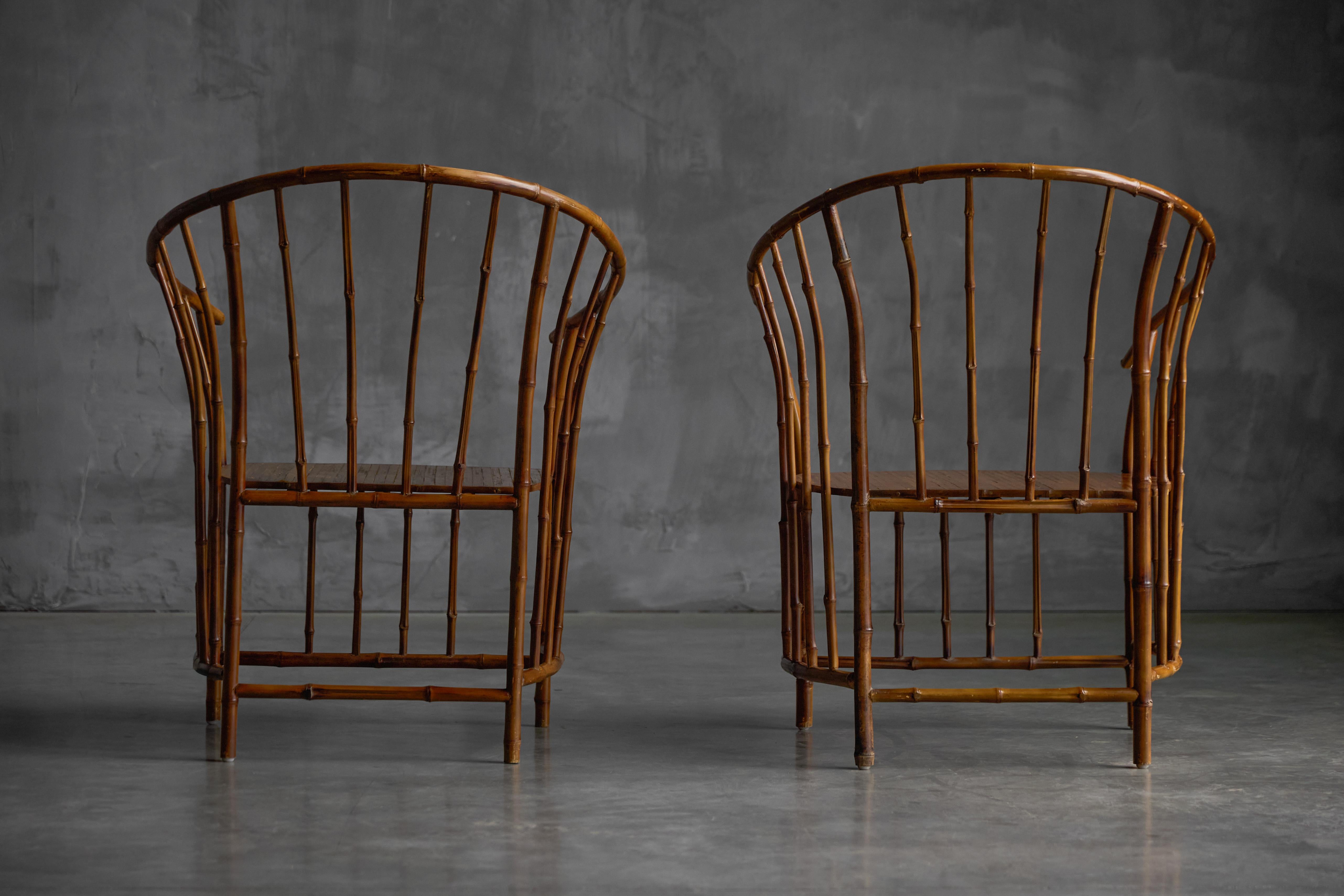 Fin du 20e siècle Fauteuils rustiques en bambou Wabi Sabi, France, 1970 en vente
