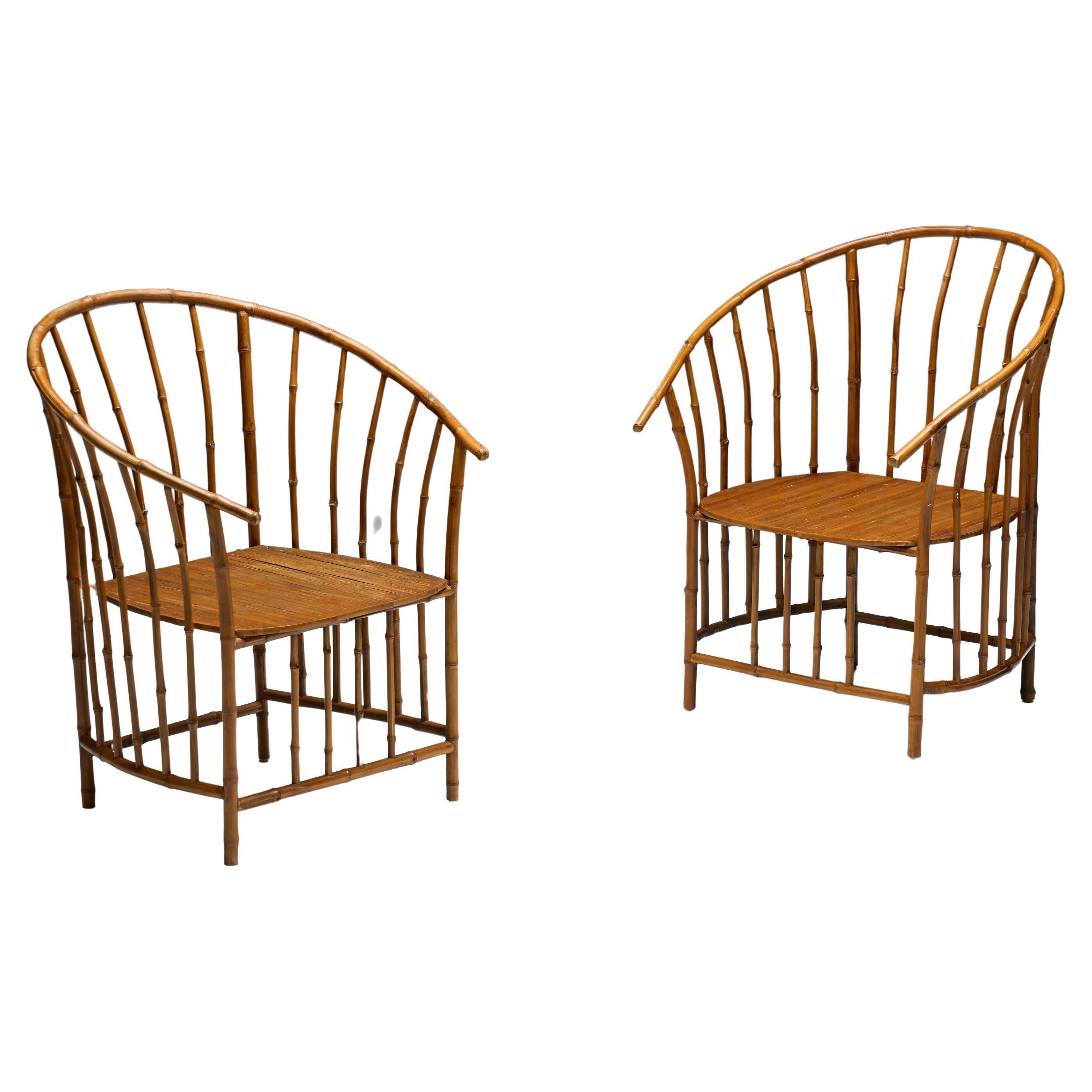 Fauteuils rustiques en bambou Wabi Sabi, France, 1970 en vente