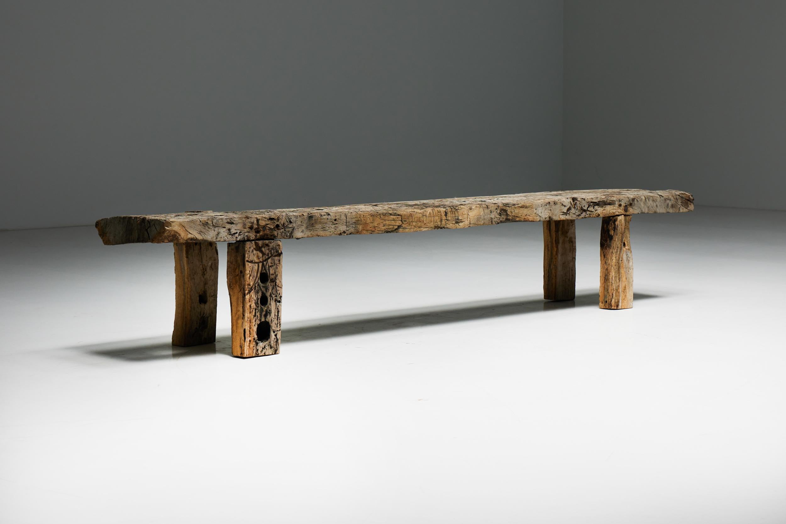 French Rustic Wabi Sabi Bench, France, Early 20th Century