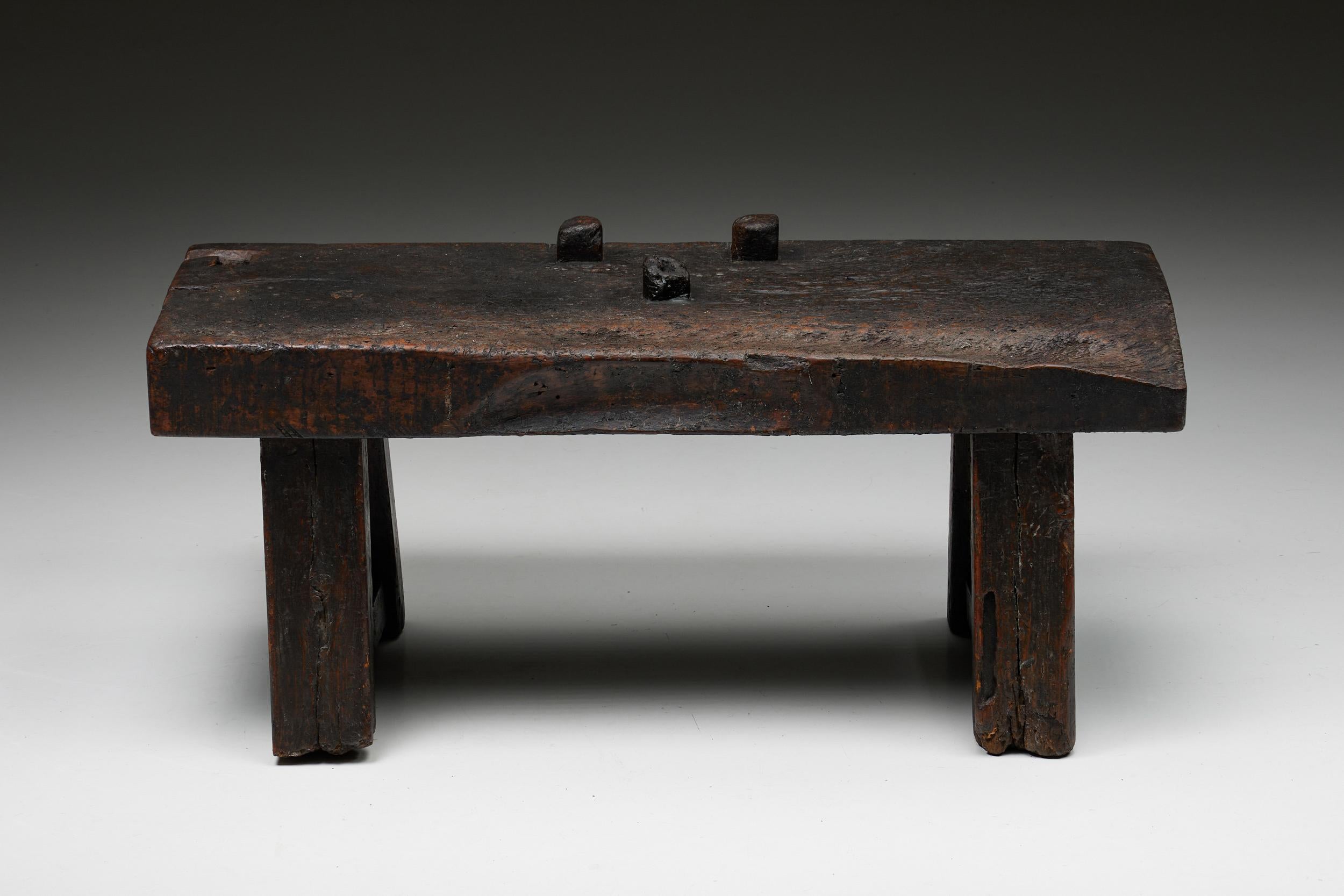 Rustic Wabi-Sabi Brown Versatile Piece, Console Table, Side Table, Bench, 1920s In Fair Condition For Sale In Antwerp, BE