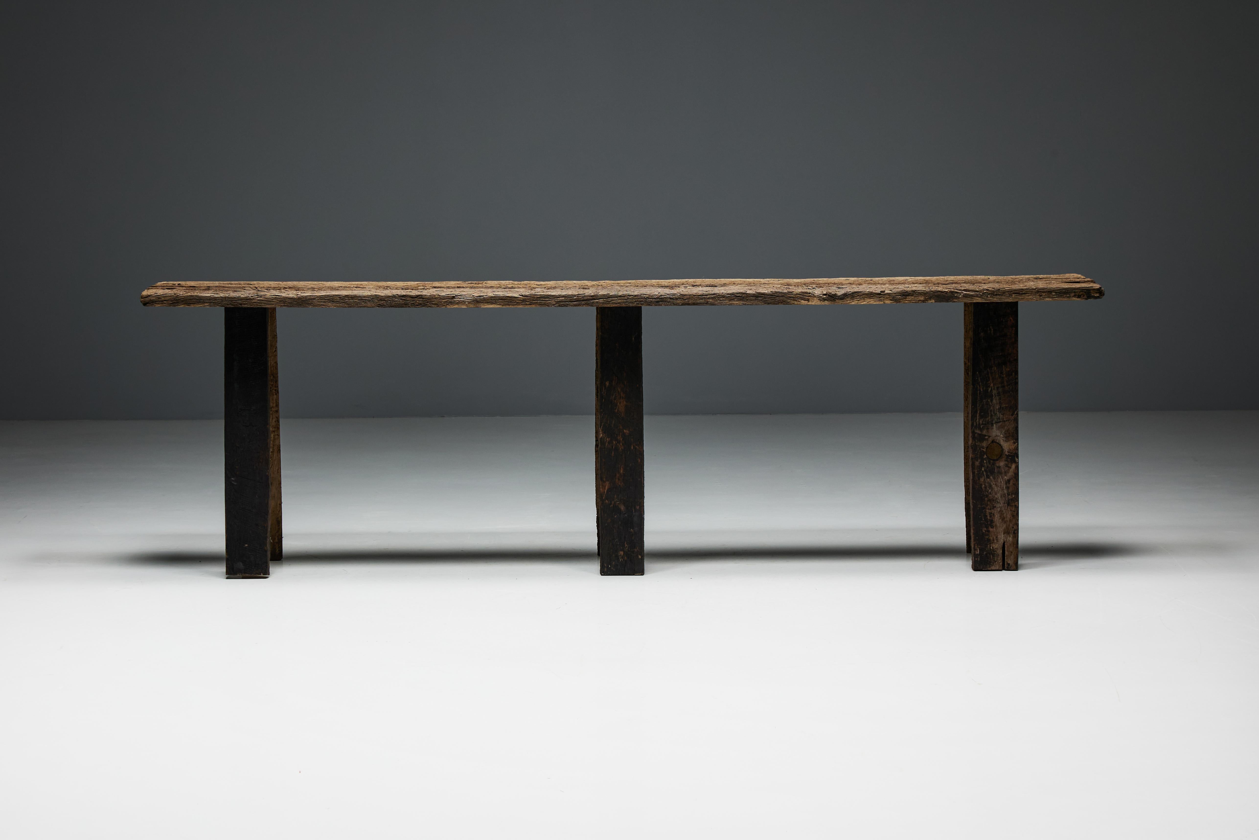 French Rustic Wabi Sabi Console Table, France, 19th Century For Sale