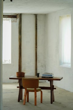 Table à manger / bureau rustique de style wabi-sabi en pin, ébéniste danois, années 1950