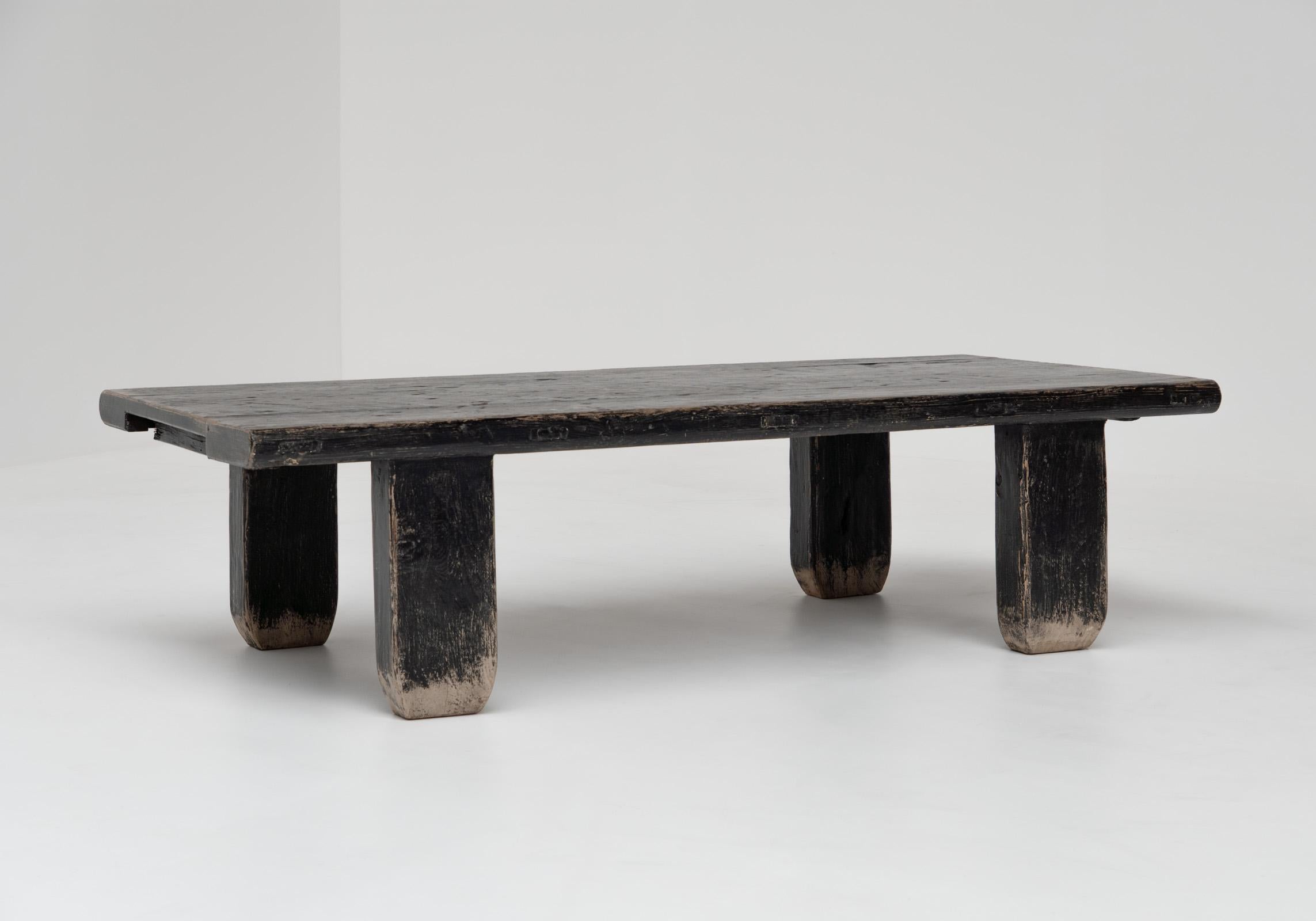 French Rustic Wabi Sabi Elm Wood Coffee Table, 1960s, France