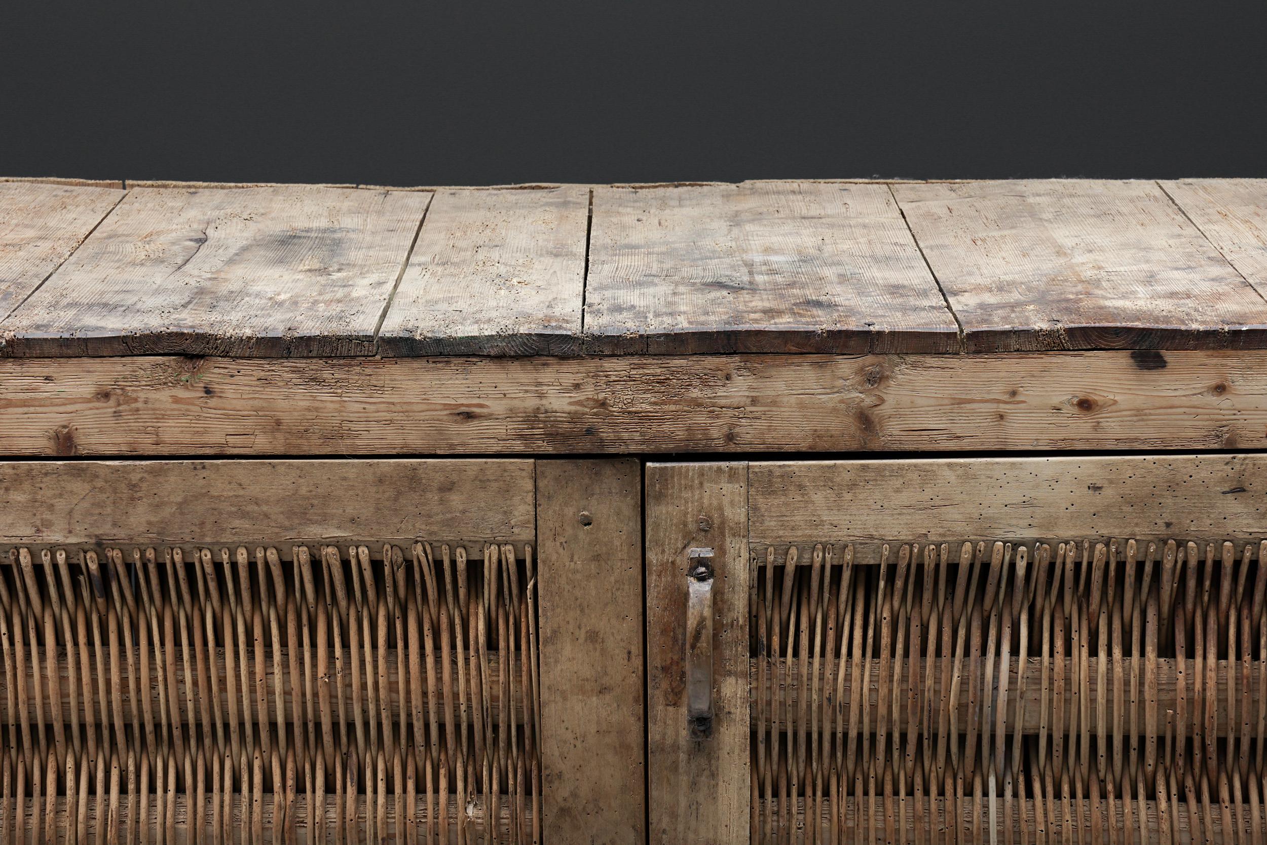 French Rustic Wabi Sabi High Board, Pantry Cabinet, Haute-Savoie, Cheese Cabinet, 1930 For Sale