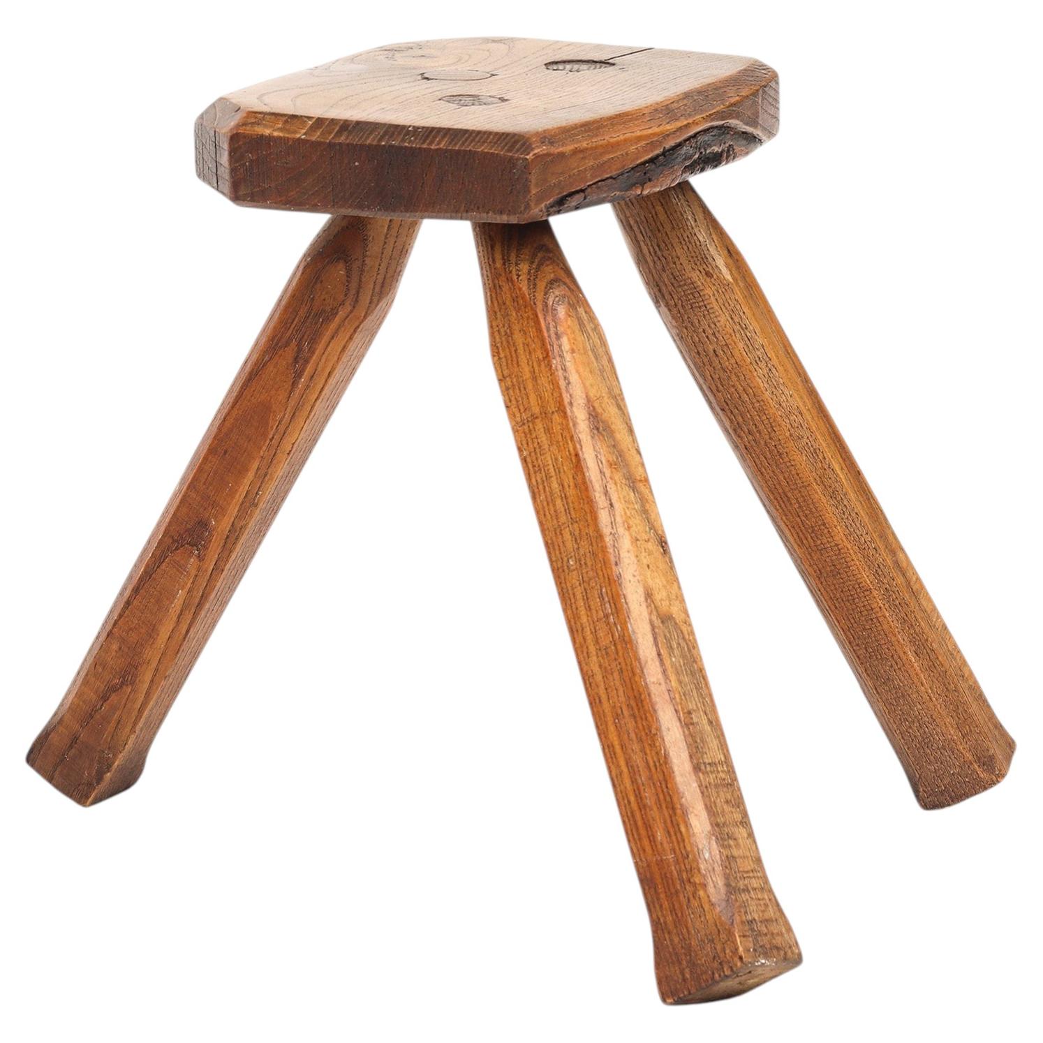 Rustic Wabi Sabi Minimalist Brutalist Stool or Side Table in Oak For Sale