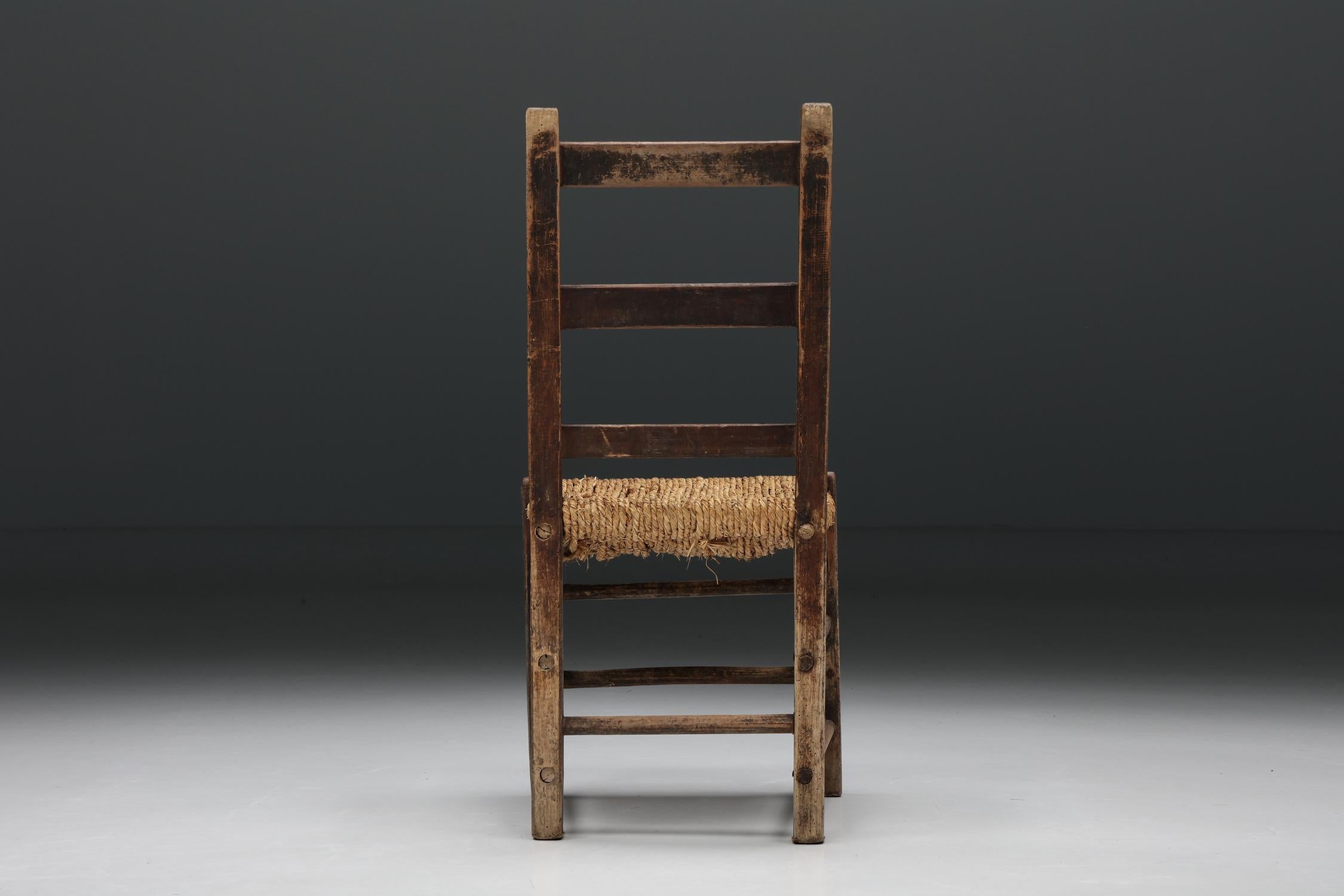 Mid-20th Century Rustic Wabi Sabi Rattan Chair, France, 1940s For Sale