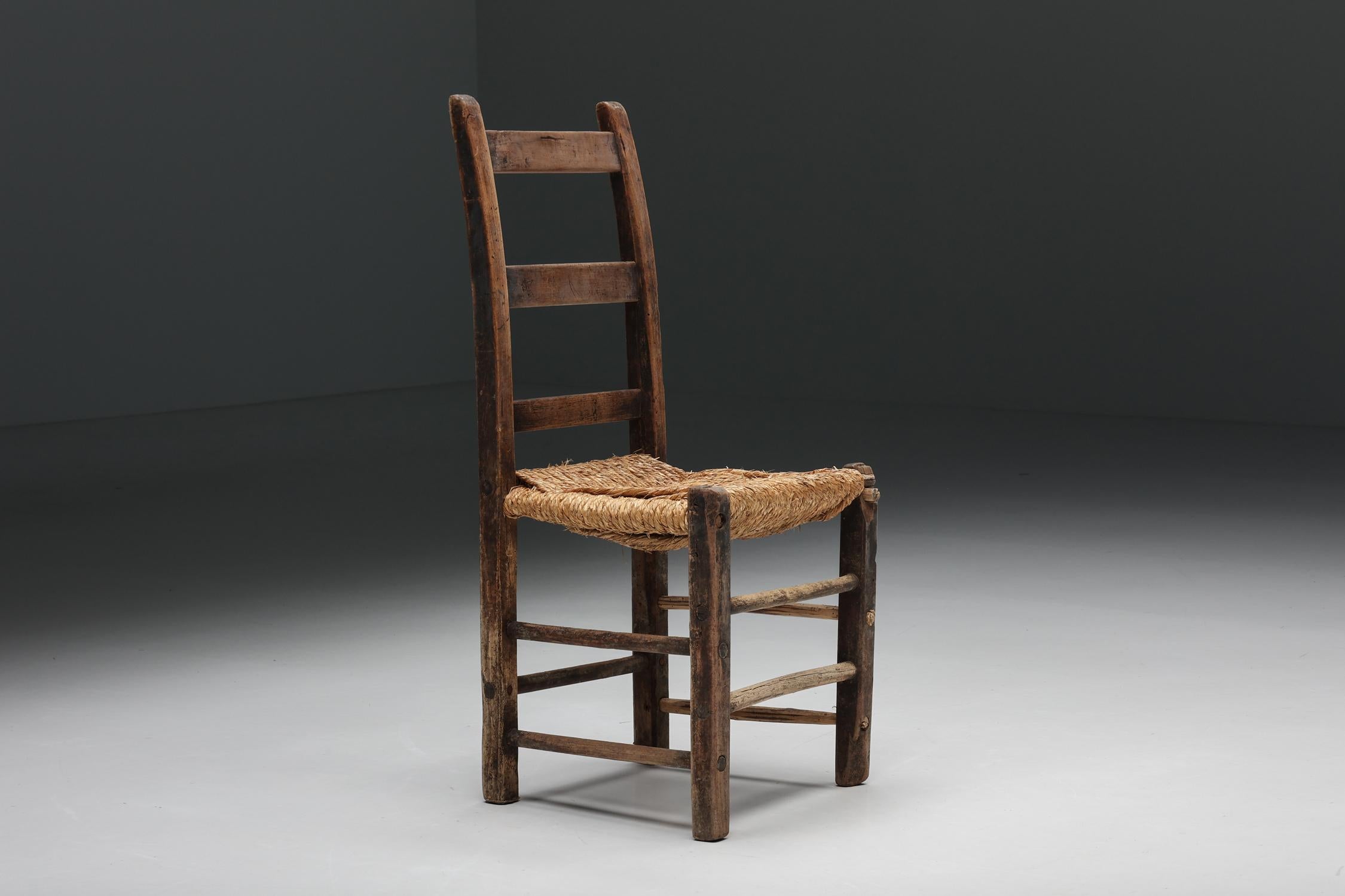 Cord Rustic Wabi Sabi Rattan Chair, France, 1940s For Sale