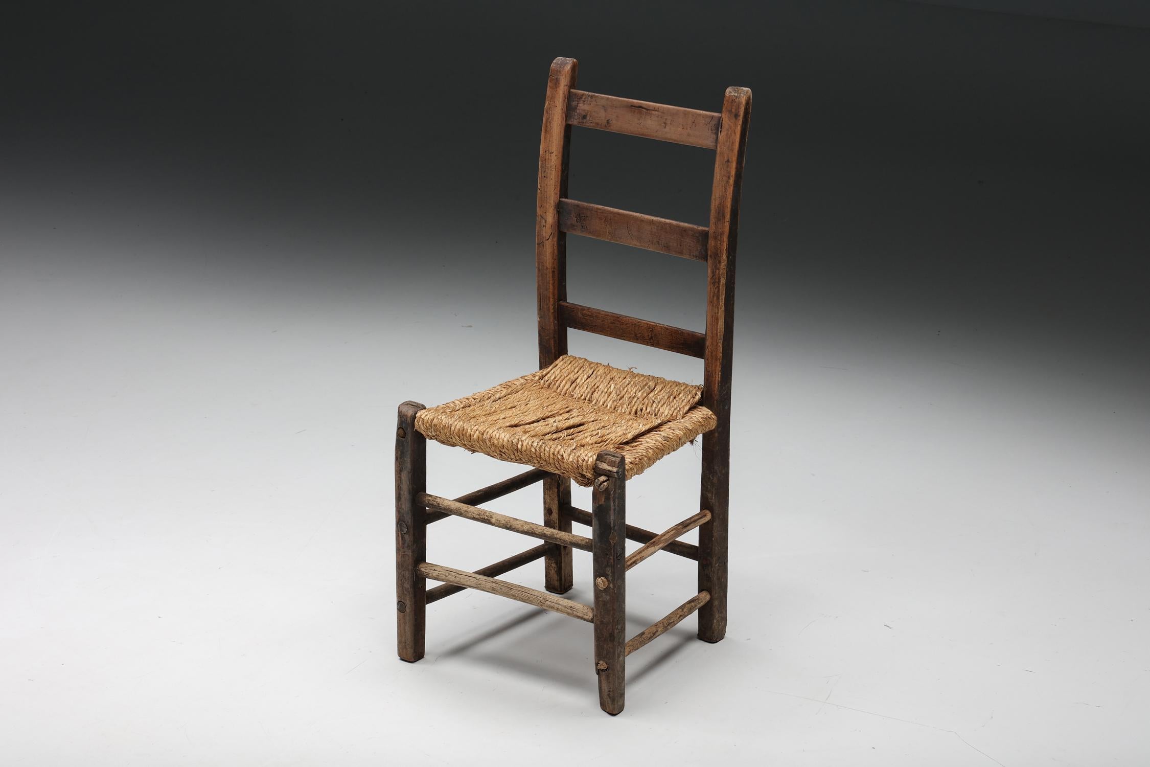 Rustic Wabi Sabi Rattan Chair, France, 1940s For Sale 1