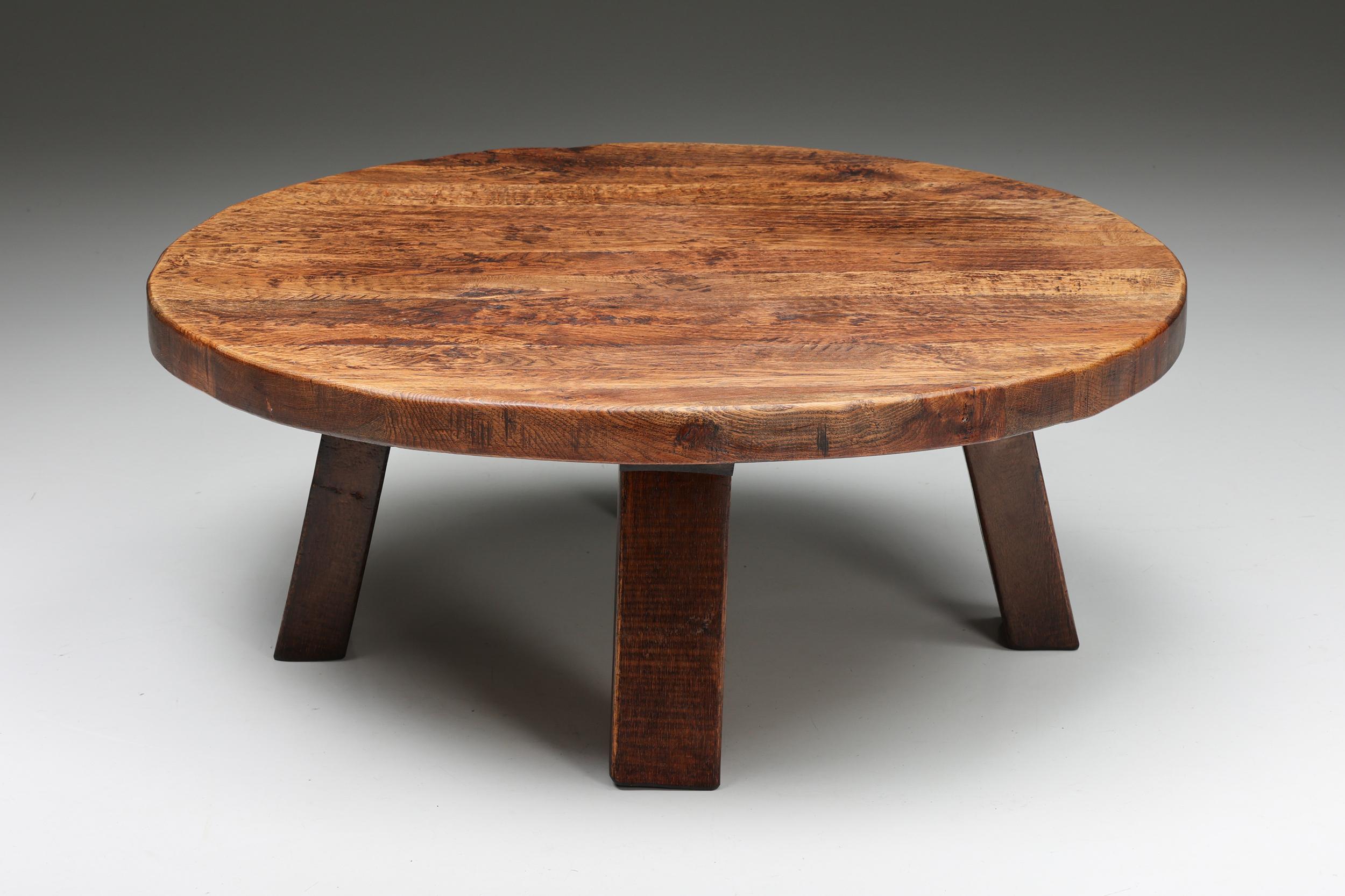 Rustic; Wabi-Sabi; Coffee table; side table; Wood; Patina; Mid-century modern; Belgian; Craftsmanship;

Rustic round coffee table with a four-legged base. The rounded top makes space for objects like magazines and other curiosities. Can also be