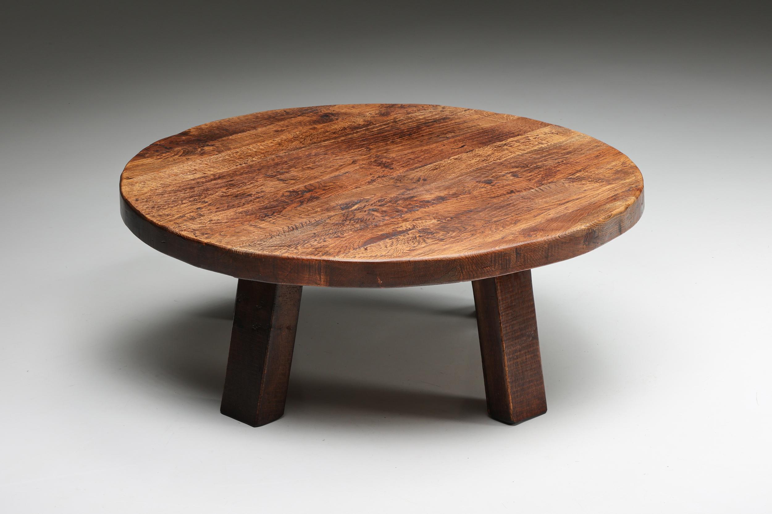 Belgian Rustic Wabi-Sabi Round Coffee Table, 1950s