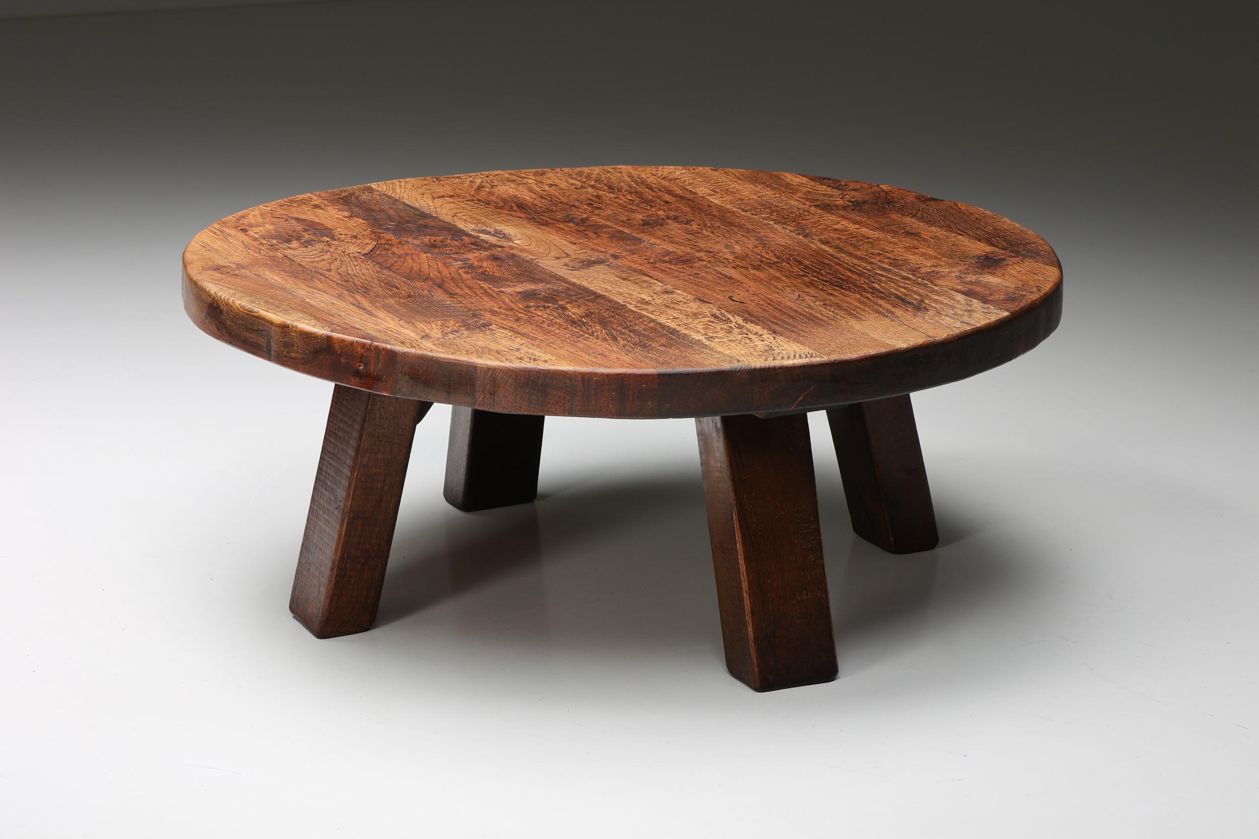 Rustic Wabi-Sabi Round Coffee Table, 1950s In Excellent Condition In Antwerp, BE