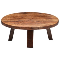 Rustic Wabi-Sabi Round Coffee Table, Belgian, Craftsman, Mid-Century, 1950
s Rustic Wabi-Sabi Round Coffee Table, Belgian, Craftsman, Mid-Century, 1950
s