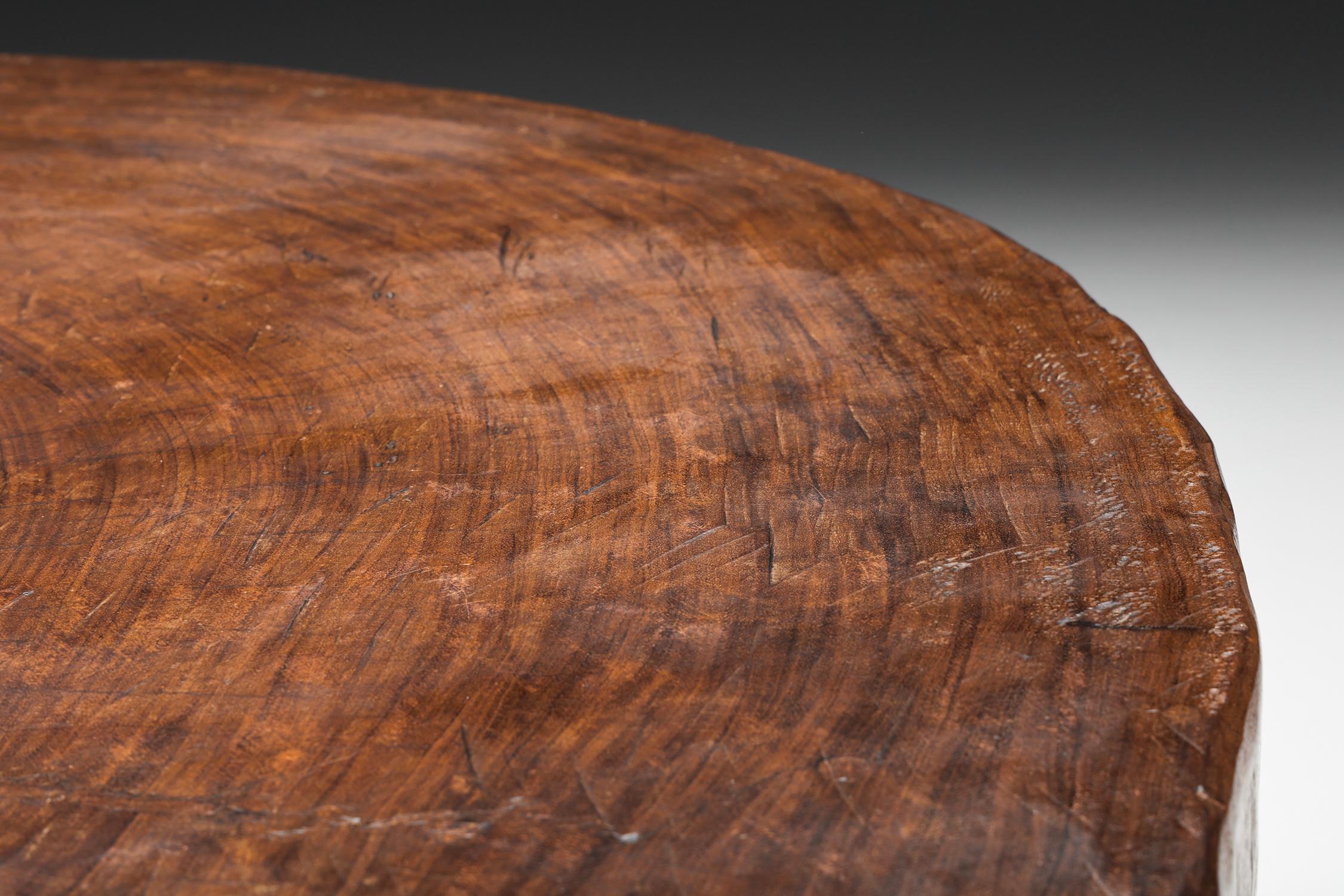 Rustic Wabi-Sabi Round Wooden Coffee Table, France, 1950's 3