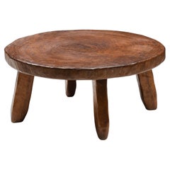 Used Rustic Wabi-Sabi Round Wooden Coffee Table, France, 1950's