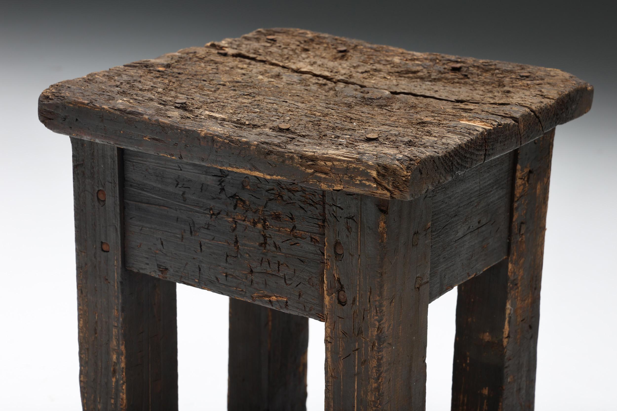 French Rustic Wabi Sabi Side Table, France, 1950s