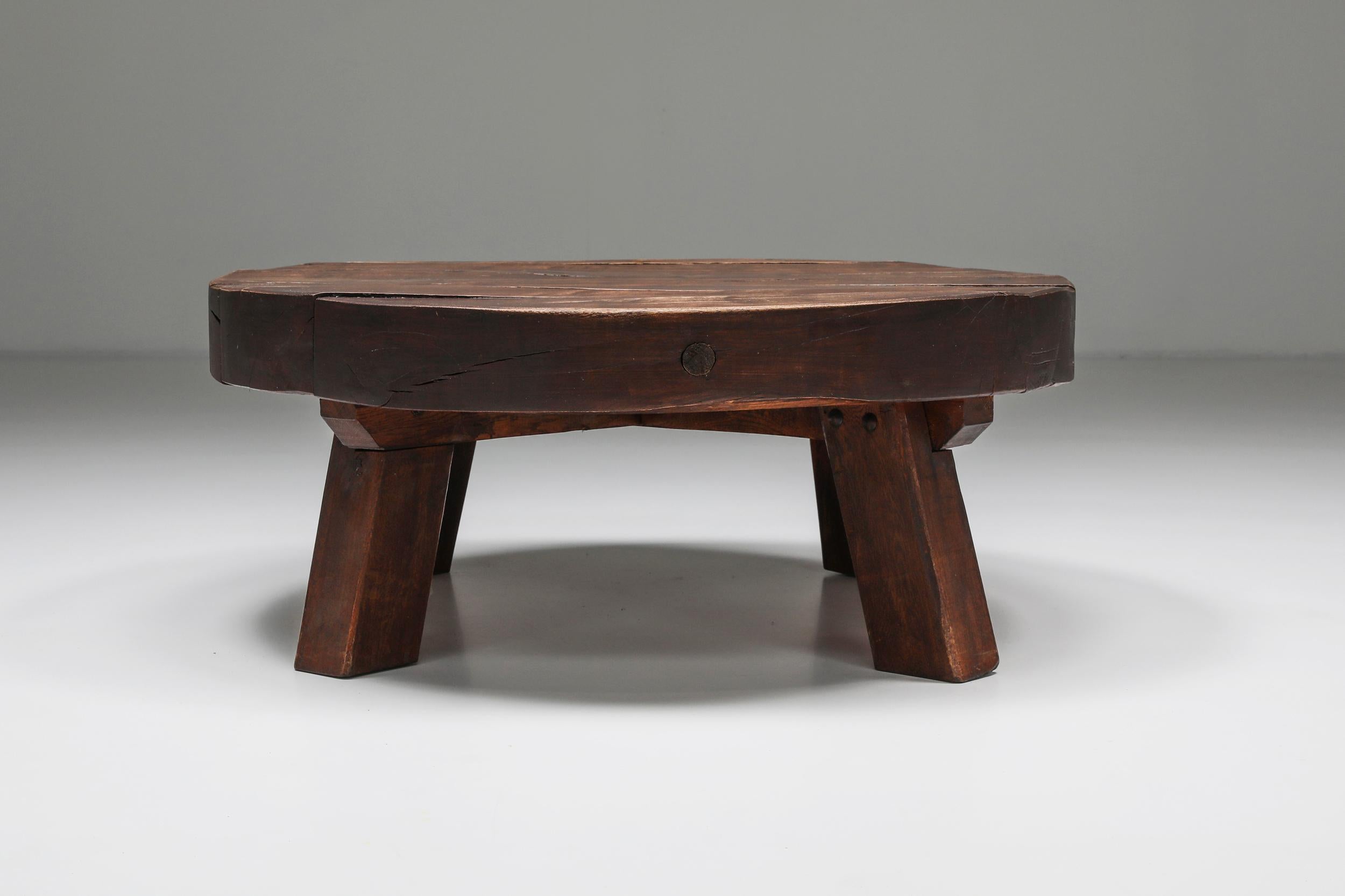 Zen, wabi-sabi, coffee table, side table, solid wood, France, 1960

A rustic modern piece that would fit well in an Axel Vervoordt inspired decor.
A perfect example of a wabi-sabi zen decor, in original condition.