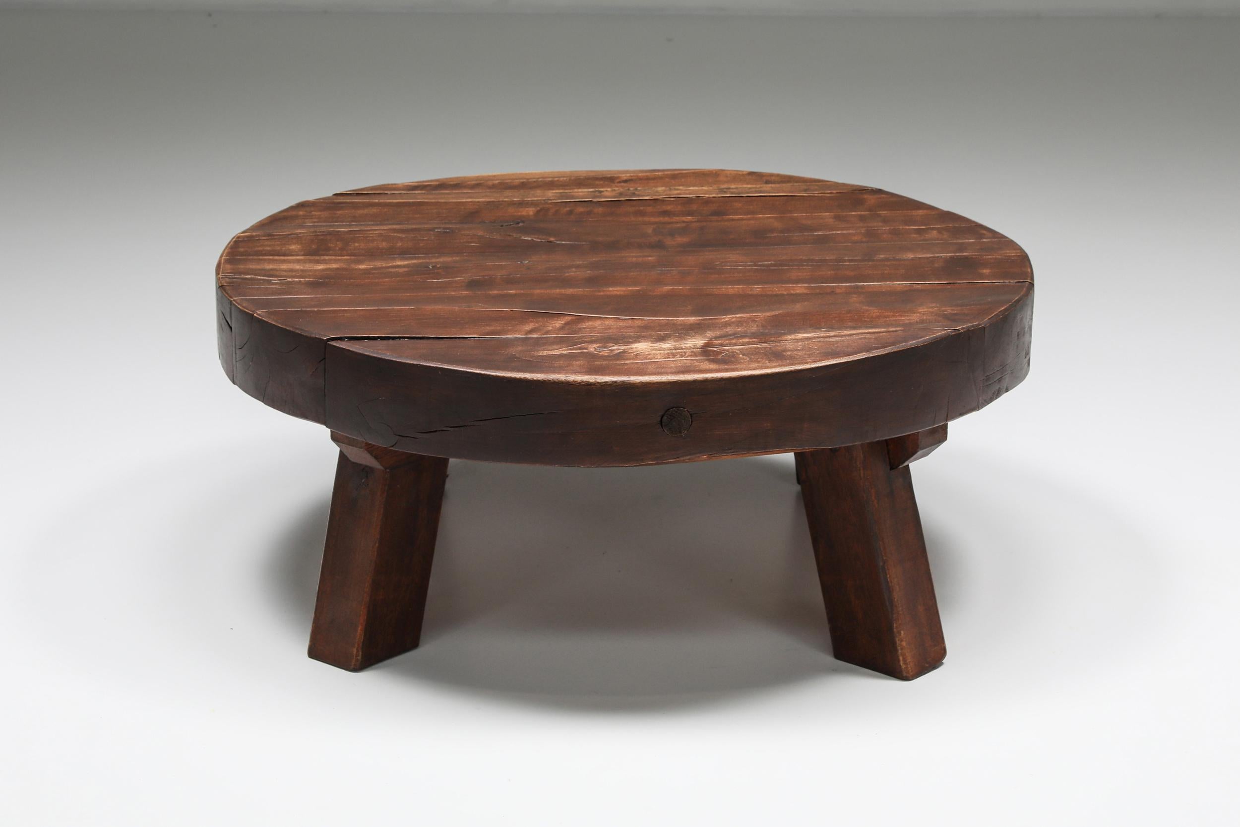 Mid-Century Modern Rustic Wabi-Sabi Solid Wood Coffee Table