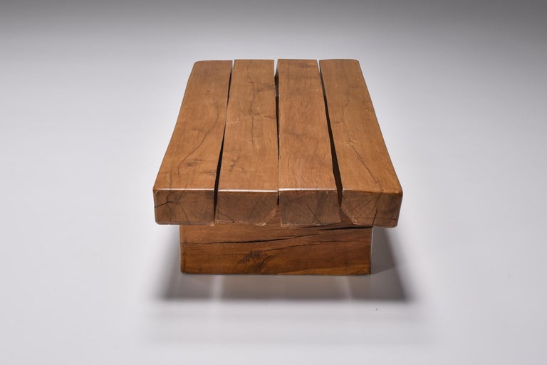 Mid-Century Modern Rustic Wabi-Sabi Solid Wood Coffee Table 