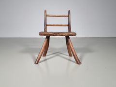 Rustic Wabi-Sabi Style Side Chair Constructed of Curved Dark Hardwood, 1900s