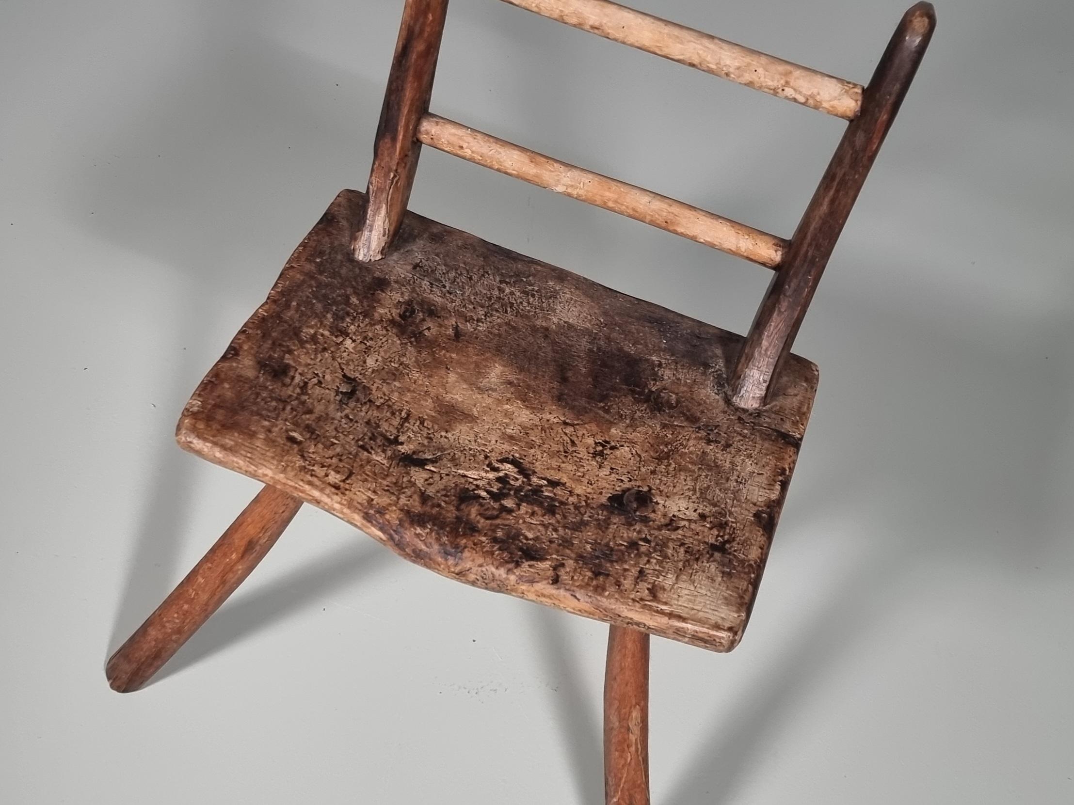 Rustic Wabi-Sabi Style Side Chair Constructed of Curved Dark Hardwood, 1900s For Sale 2