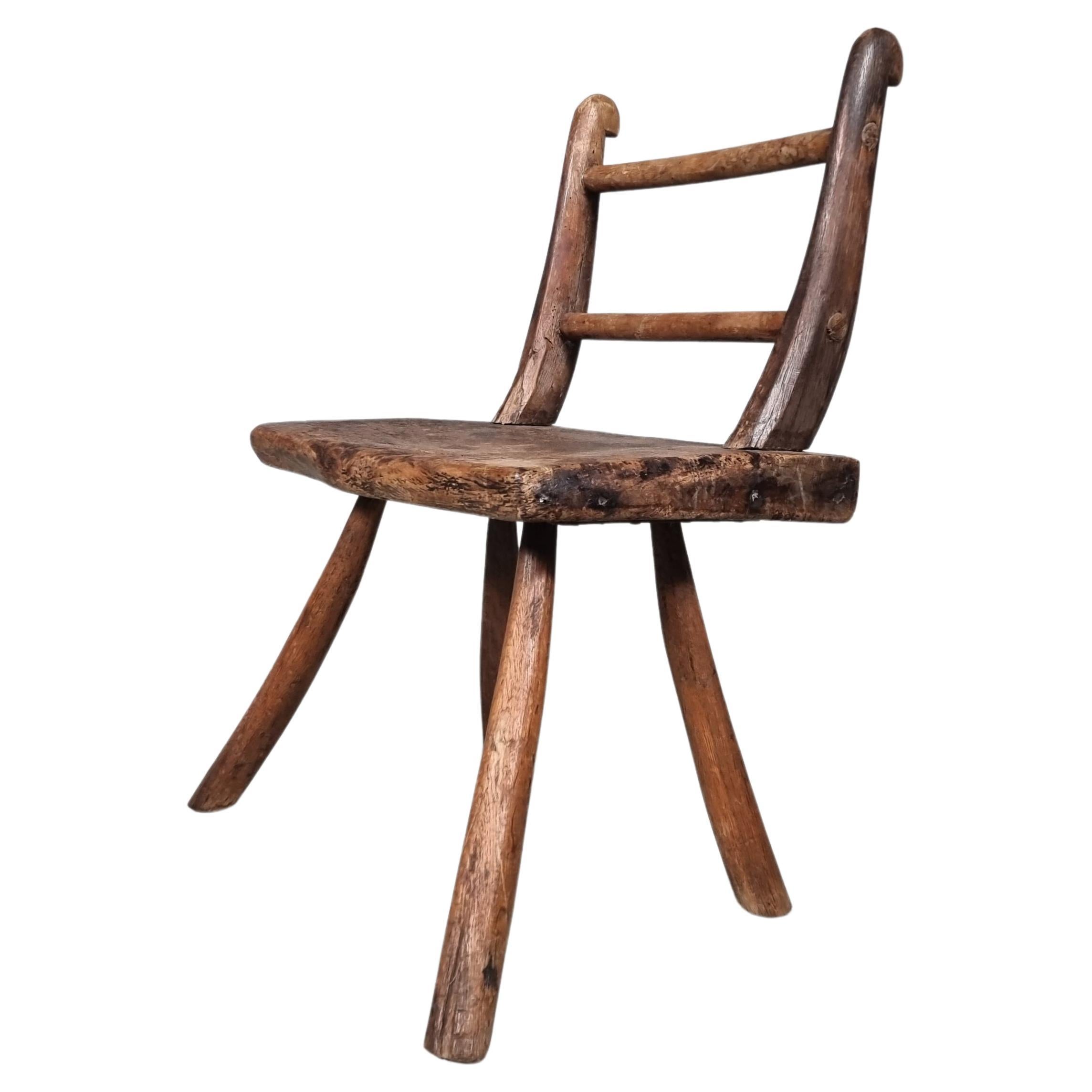 Rustic Wabi-Sabi Style Side Chair Constructed of Curved Dark Hardwood, 1900s