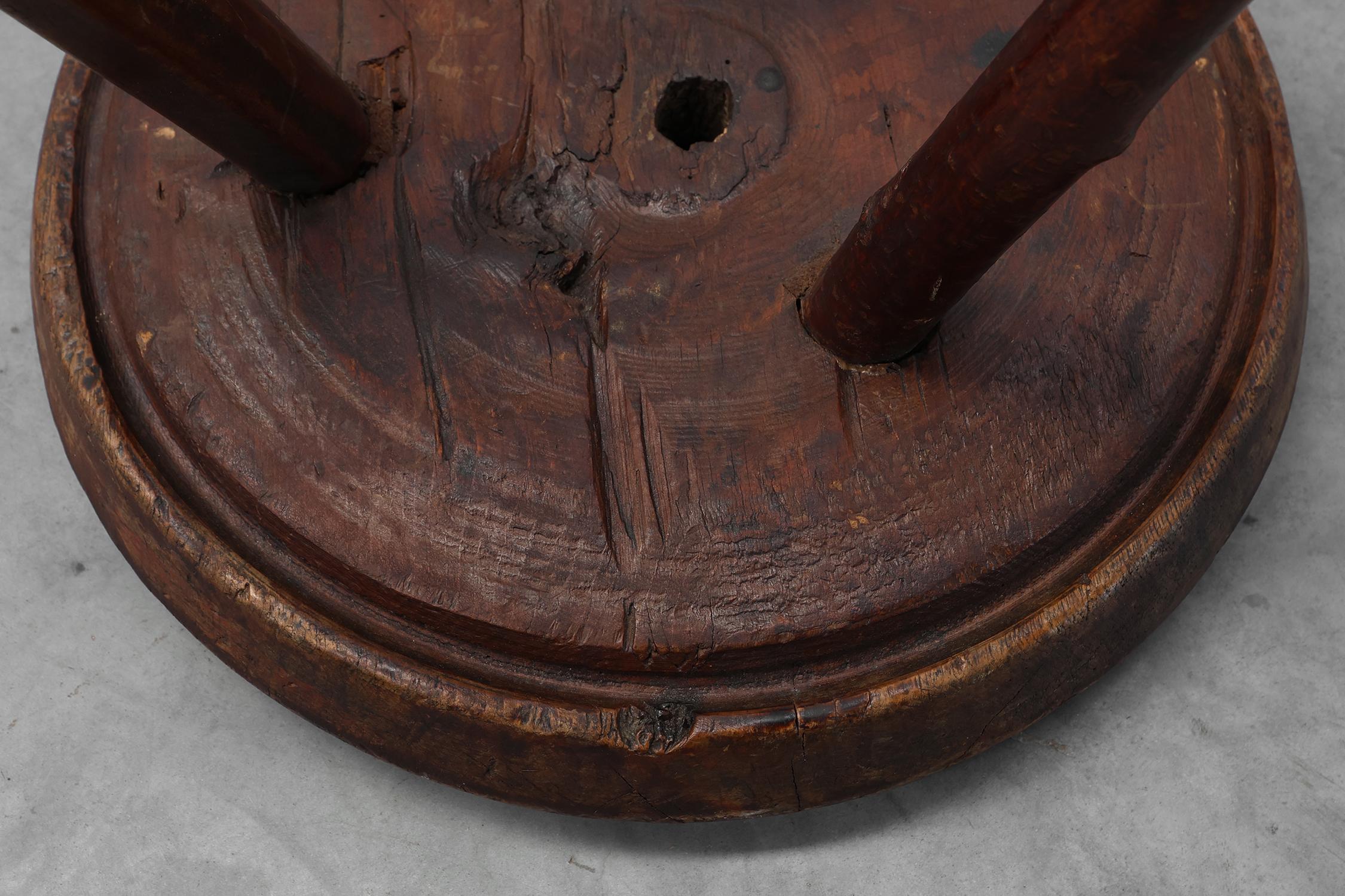 Rustic Wabi Sabi style solid oak tripod stool, France ca. 1850 For Sale 5