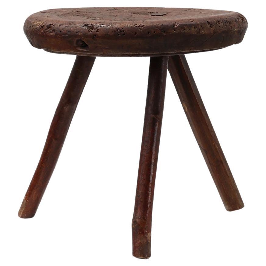 Rustic Wabi Sabi style solid oak tripod stool, France ca. 1850