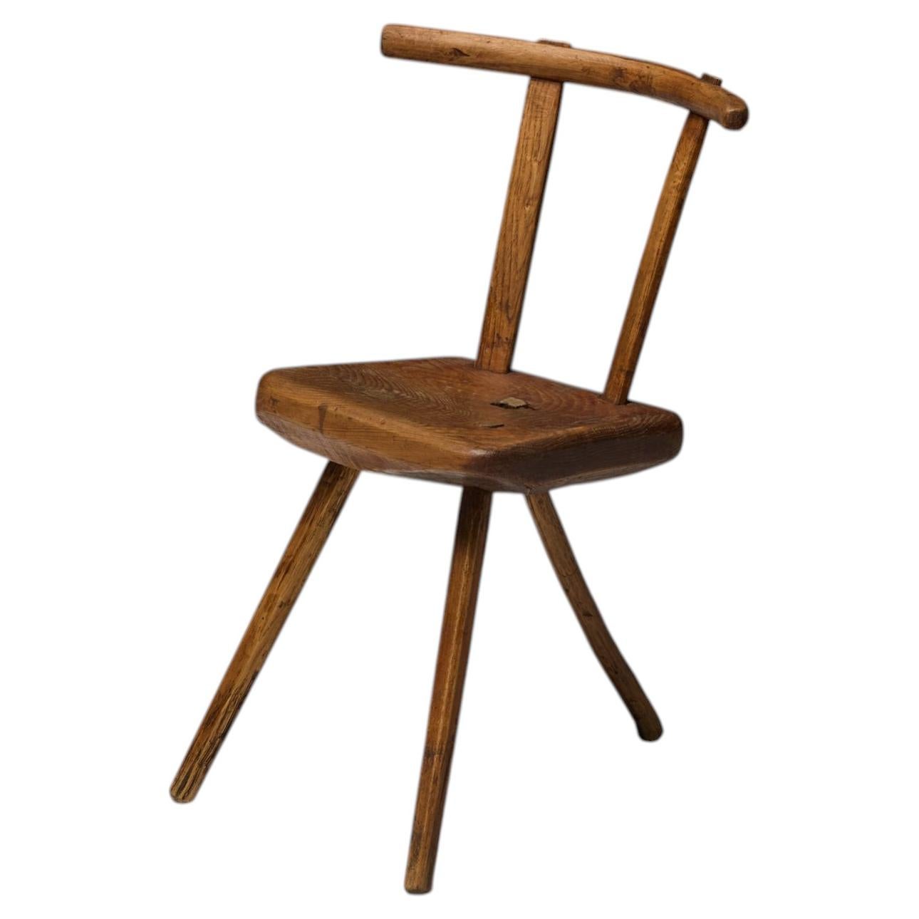 Rustic Wabi-Sabi Tripod Stool - Early 20th Century For Sale
