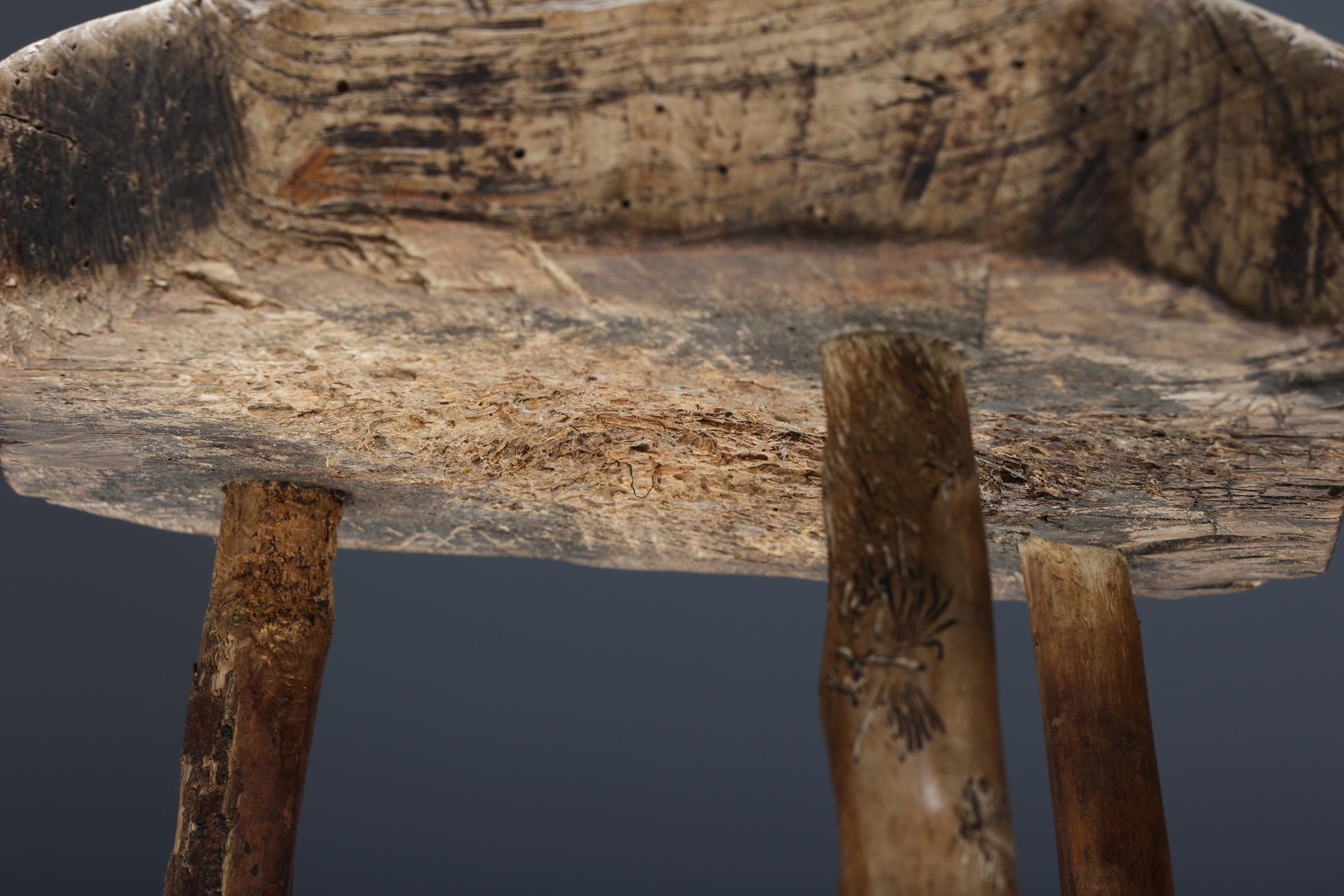 Rustic Wabi Sabi Tripod Stool, France, 1950s 4