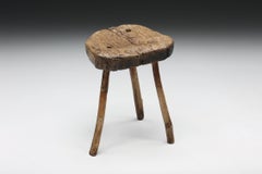 Rustic Wabi Sabi Tripod Stool, France, 1950s