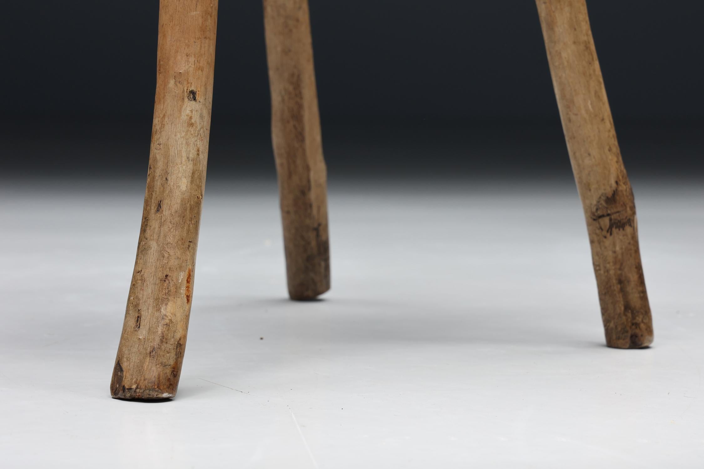 Rustic Wabi Sabi Tripod Stool, France, 1950s 1