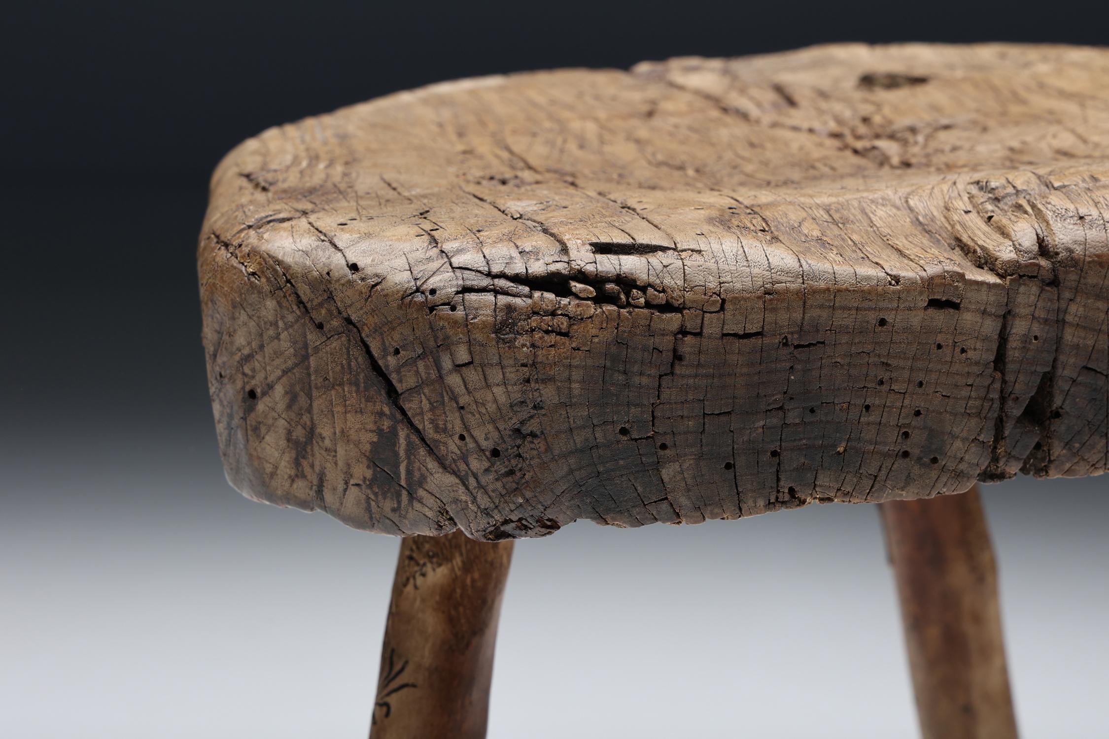 Rustic Wabi Sabi Tripod Stool, France, 1950s 2