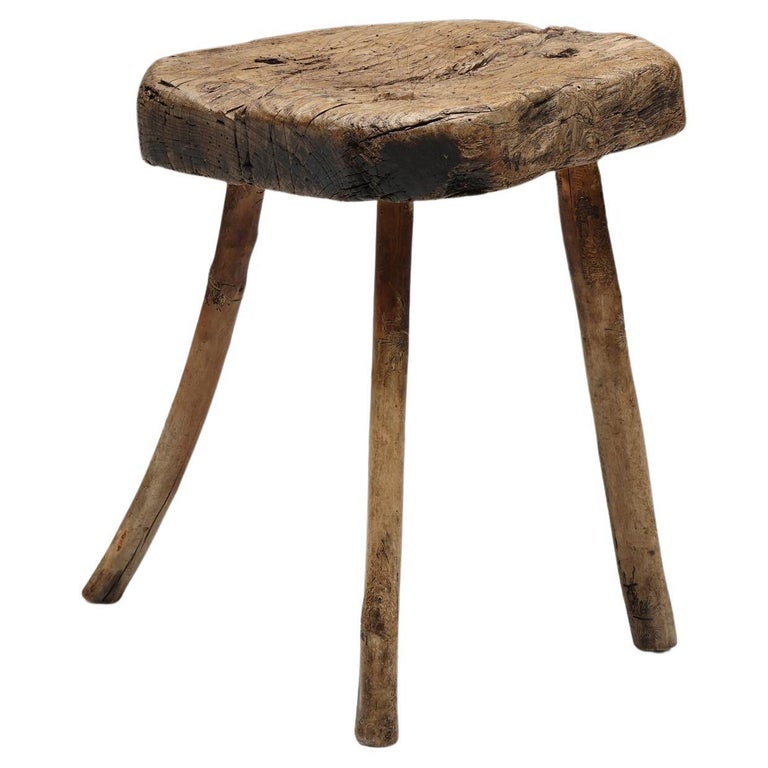French rustic tripod stool, 1950s, offered by Goldwood Interiors
