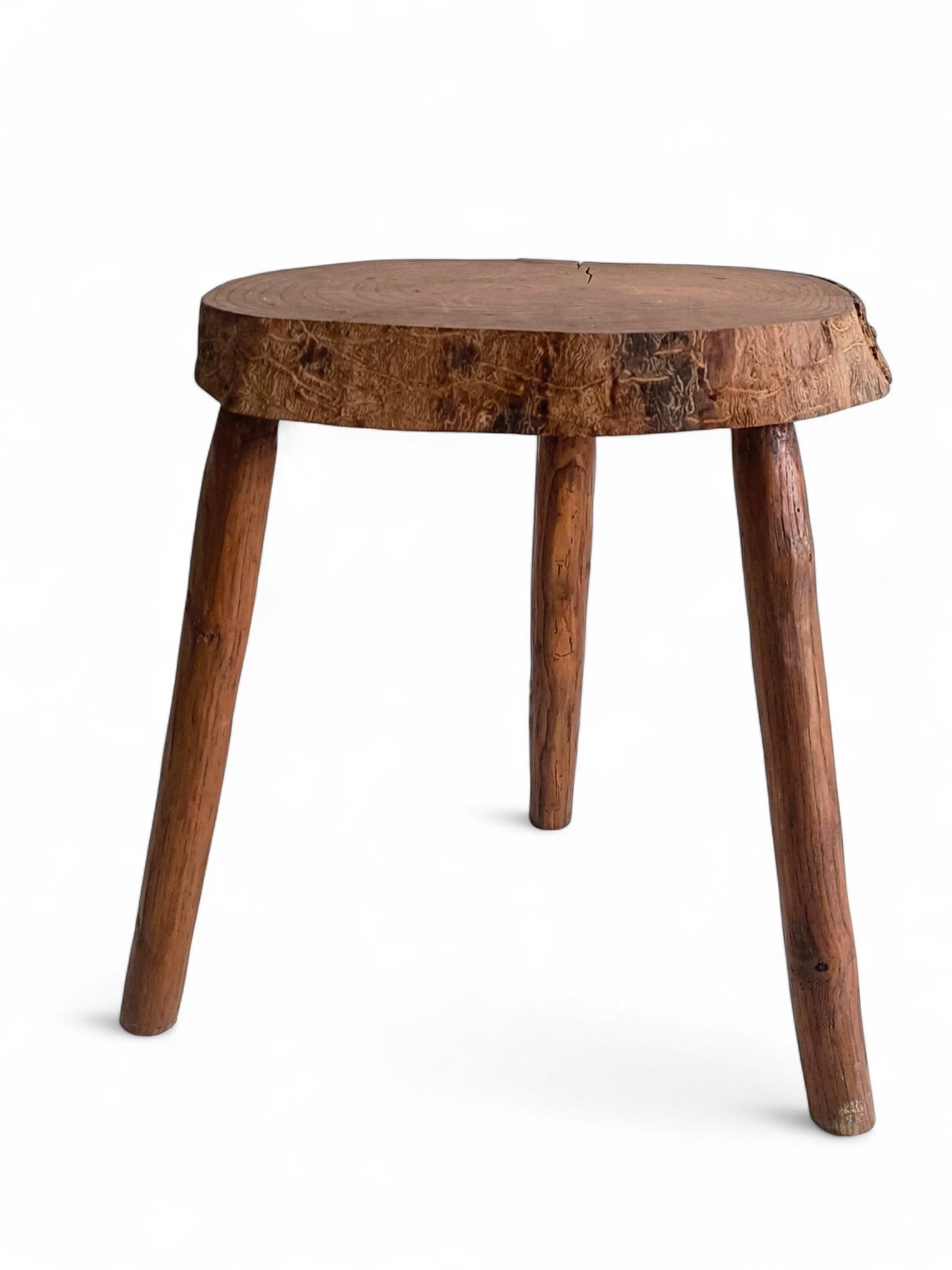 Rustic Wabi Sabi Wooden Accent Side Table Gueridon, France, Early 20th Century For Sale 8